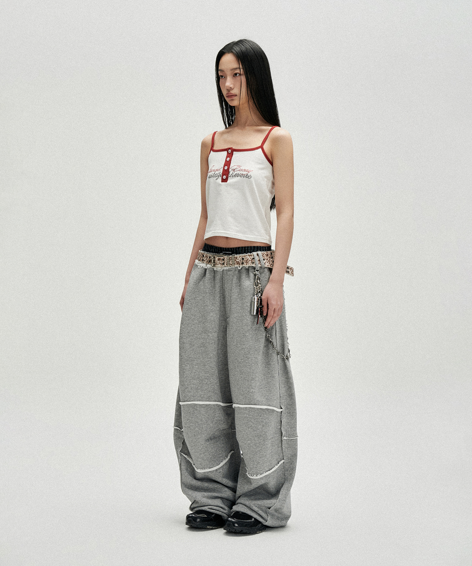 Raw Edge Curved Biker Sweat Pants - Grey