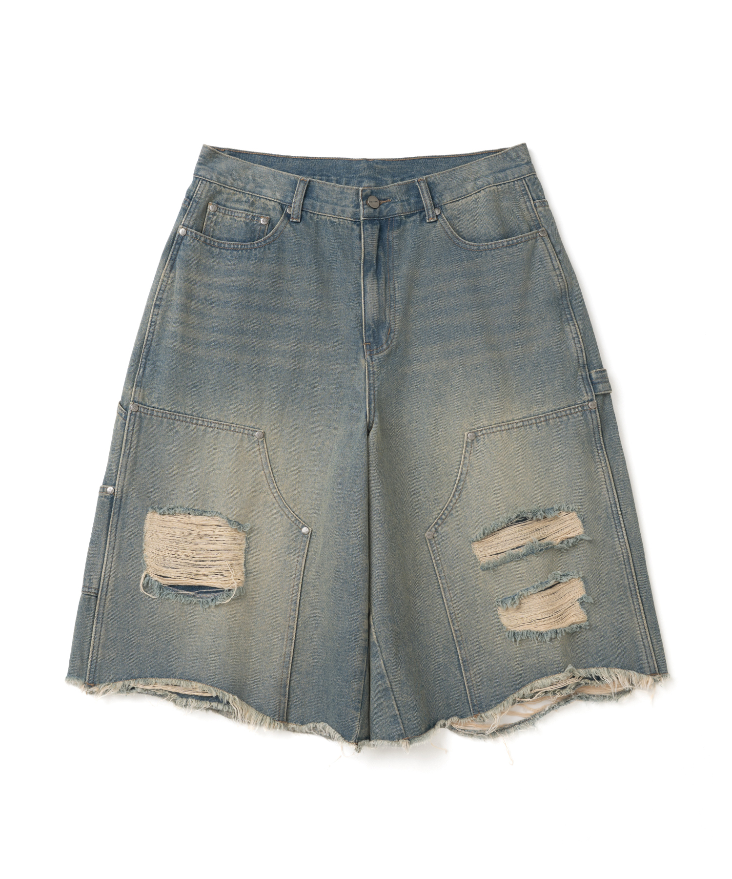 Distressed Carpenter Bermuda Shorts - Deep Blue