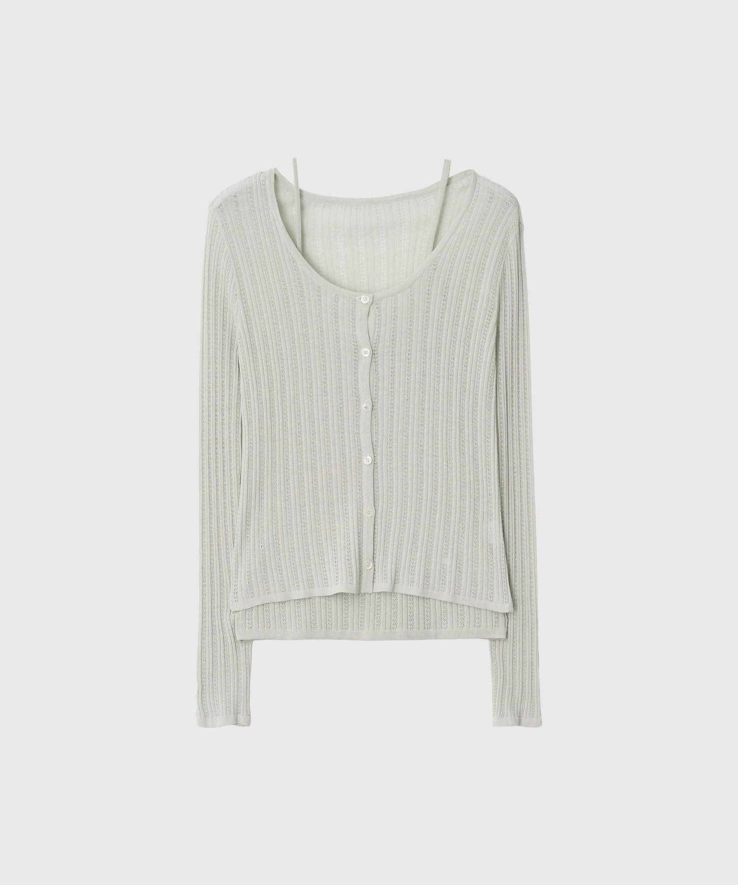 FAUSTINE SHEER TEXTURED KNIT CARDIGAN SET_MINT