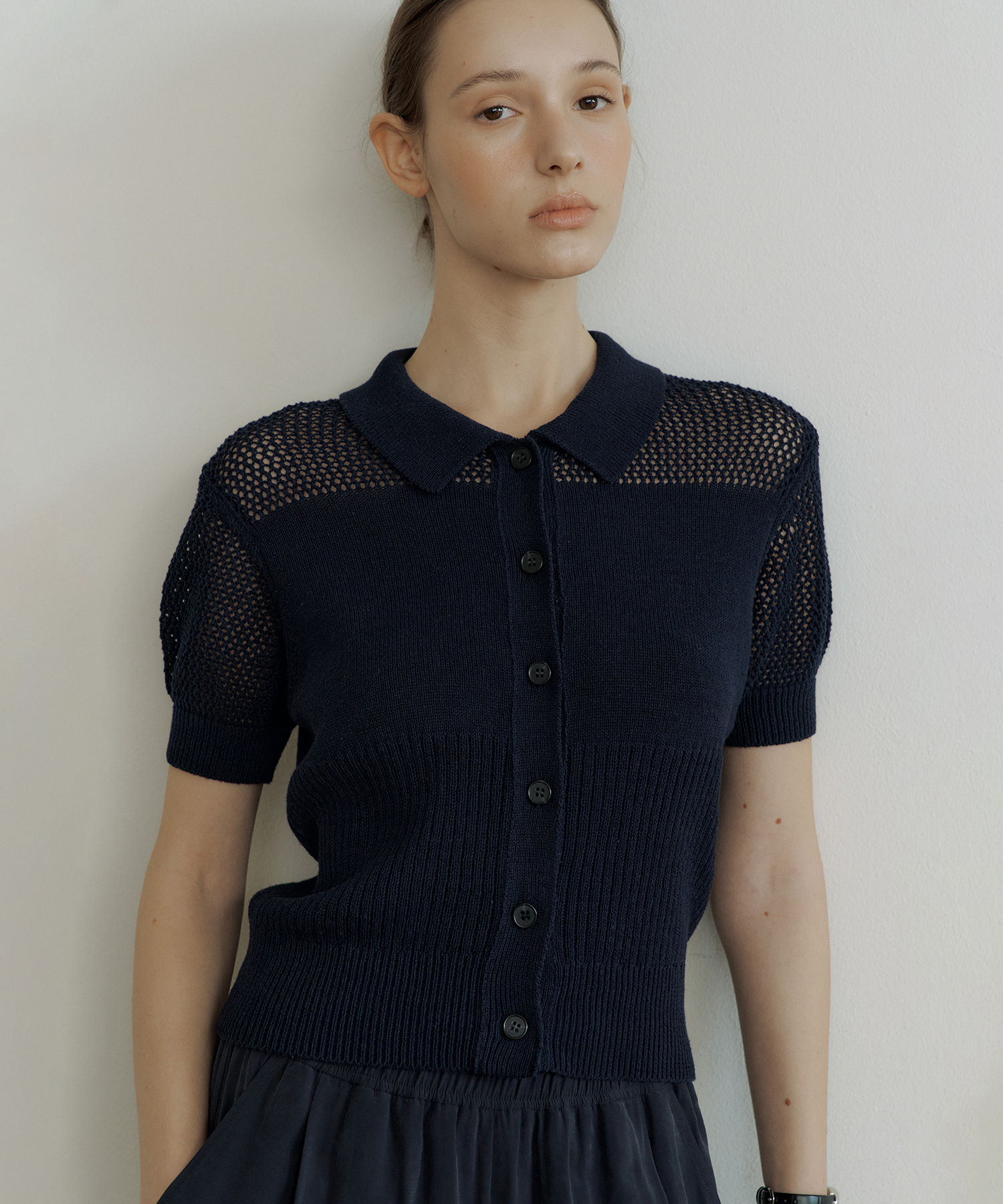 KNIT BLOCK COLLAR CARDIGAN_2COLOR