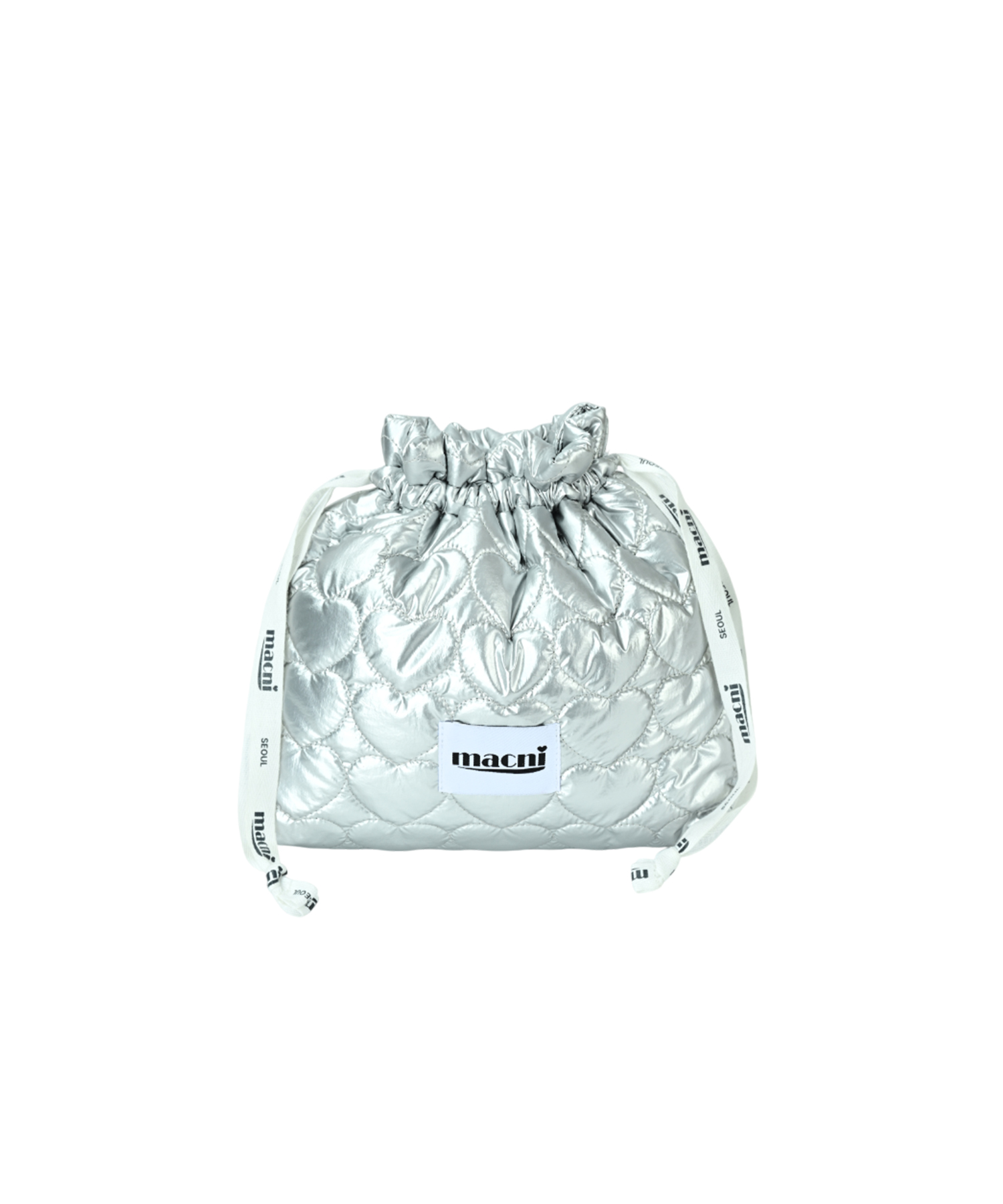 HEART QUILTING STRING POUCH BAG SILVER
