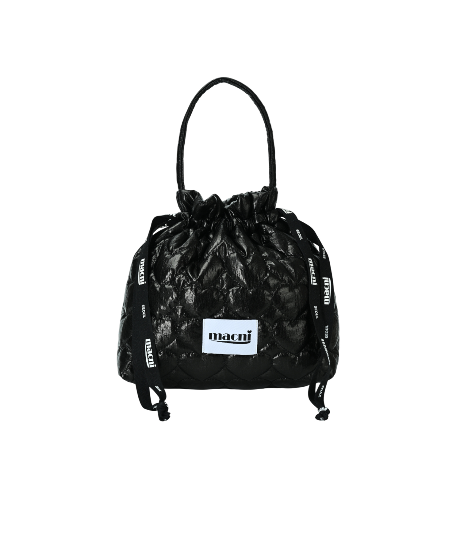 HEART QUILTING STRING POUCH BAG BLACK