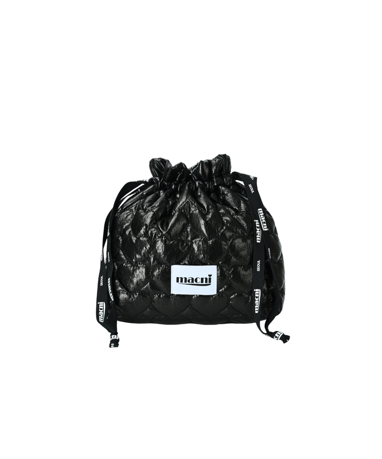 HEART QUILTING STRING POUCH BAG BLACK