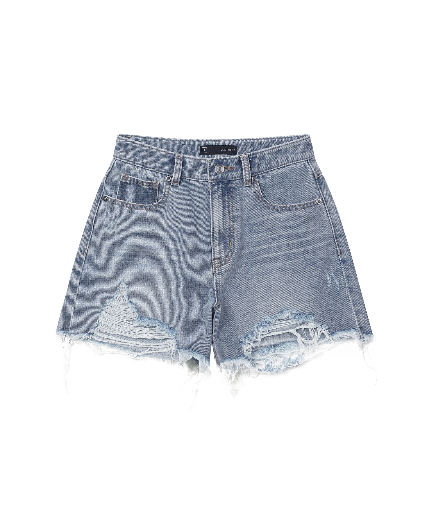 Chain Logo Damage Denim Shorts [LIGHT BLUE]