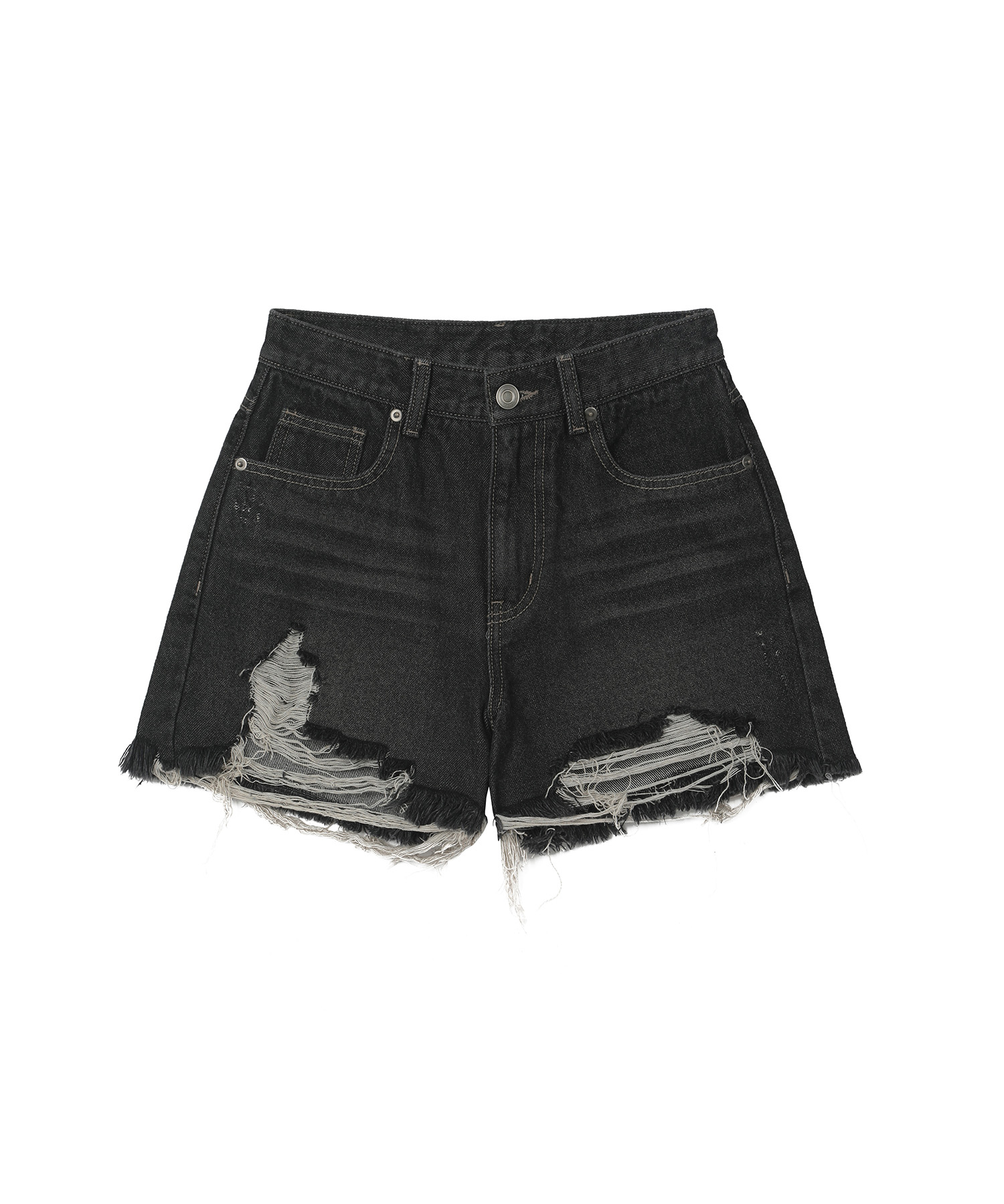Chain Logo Damage Denim Shorts [WASHED BLACK]