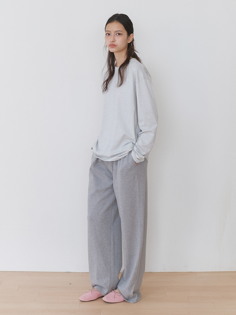 easy flow string pants - melange gray