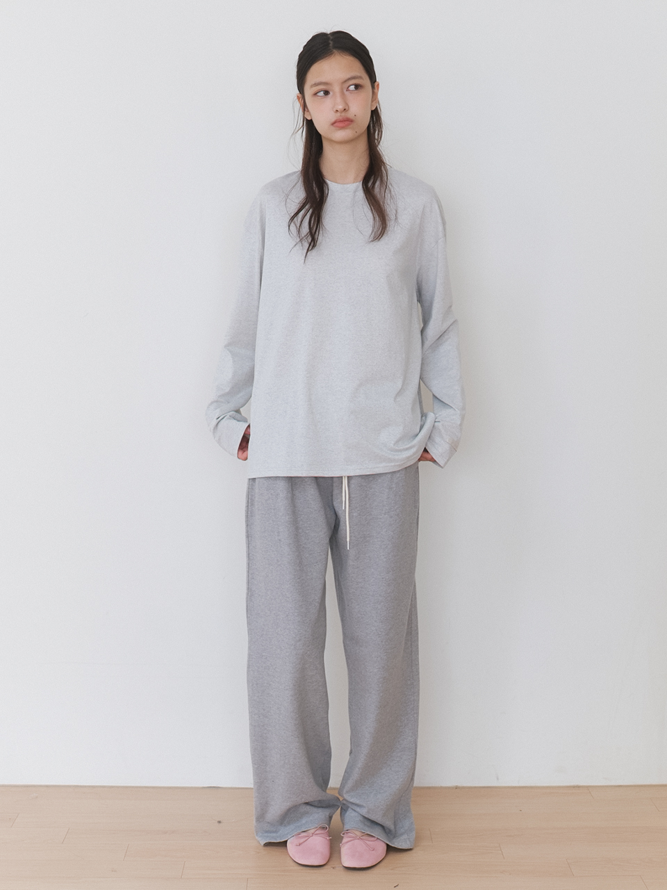 easy flow string pants - melange gray