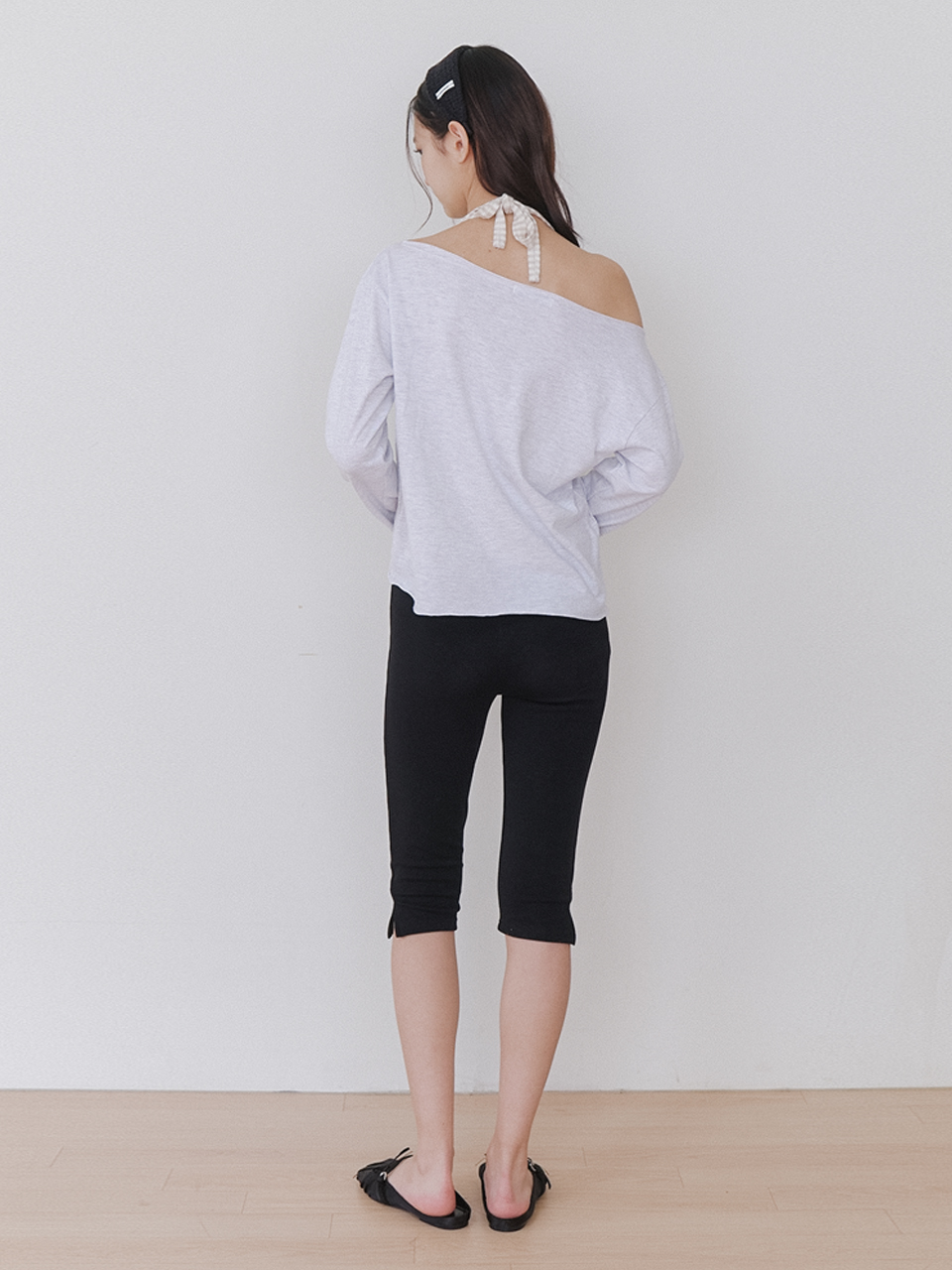 banding capri slit pants - black