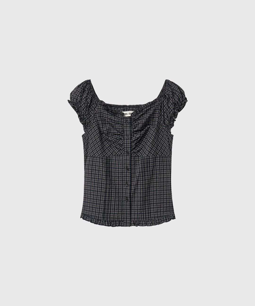 woman cap sleeve shirring puff blouse [black]