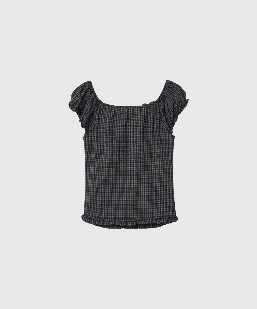 woman cap sleeve shirring puff blouse [black]