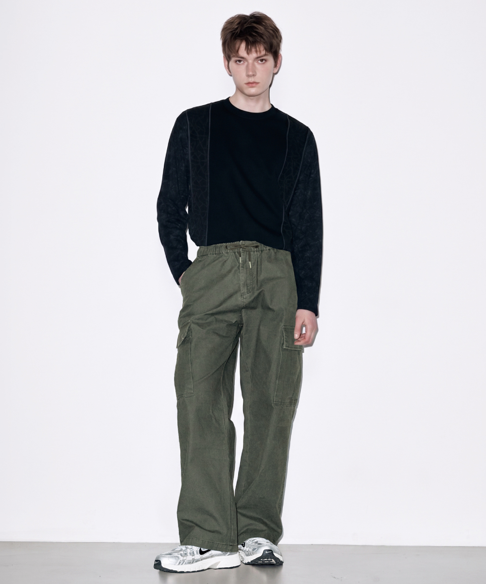 Pigment Washed Cargo Pants (Khaki)