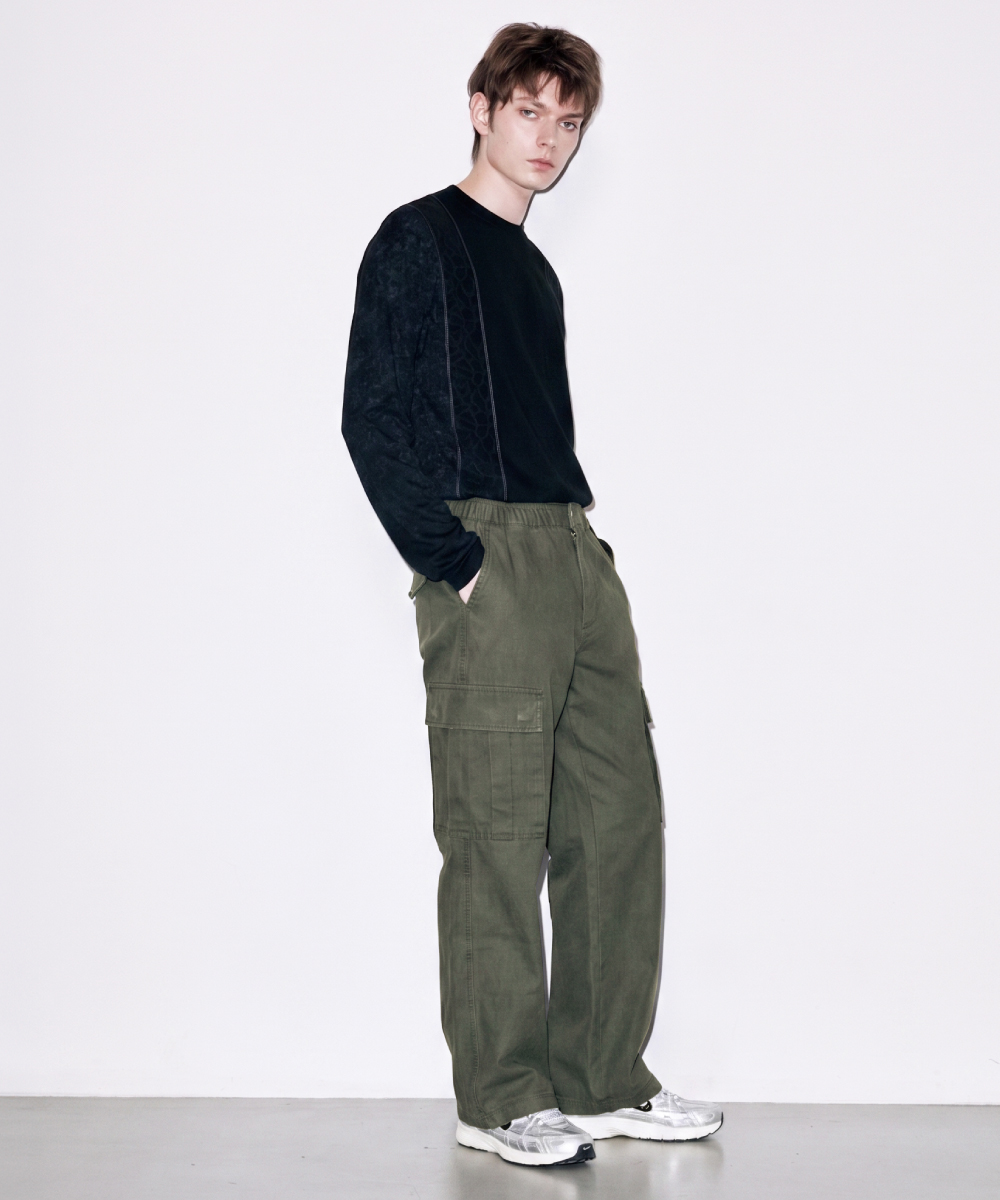 Pigment Washed Cargo Pants (Khaki)