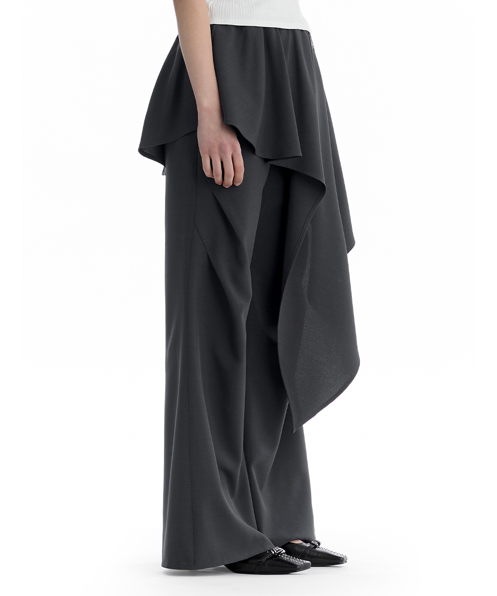 Layered Skirt Bootcut Trousers [ Charcoal ]