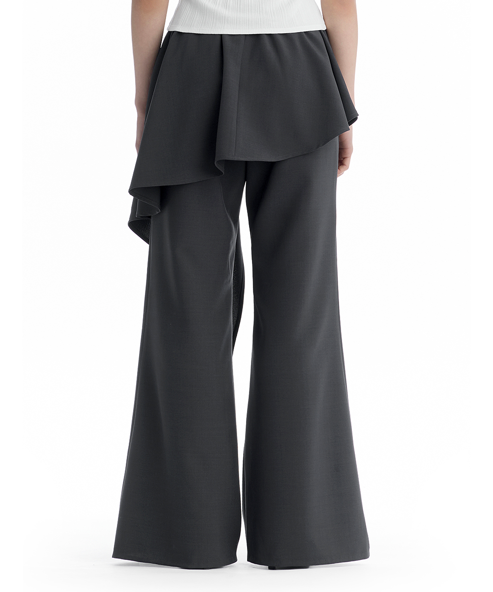 Layered Skirt Bootcut Trousers [ Charcoal ]
