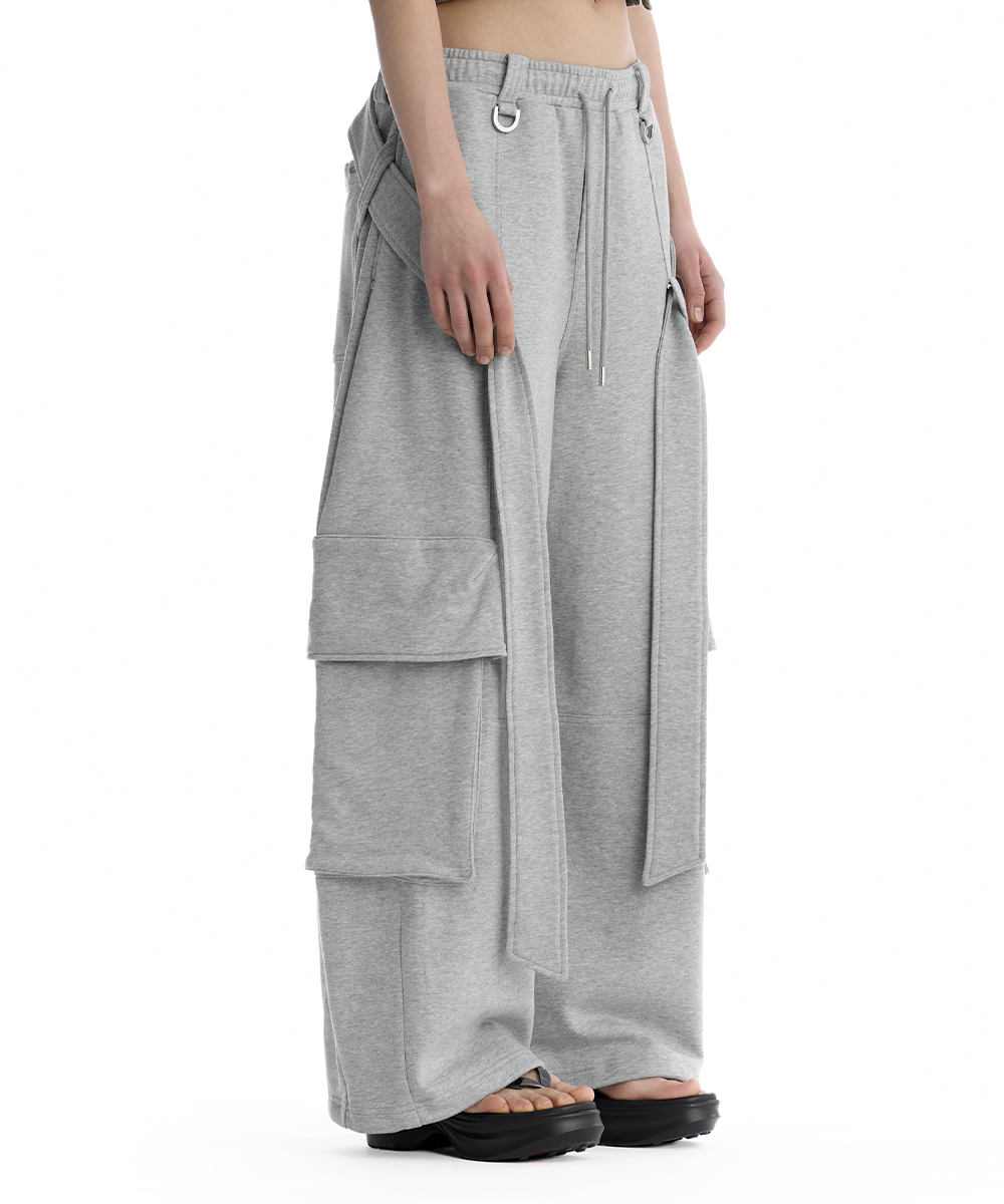 Utility Belted Cargo Sweat Pants [ Melange Gray ]