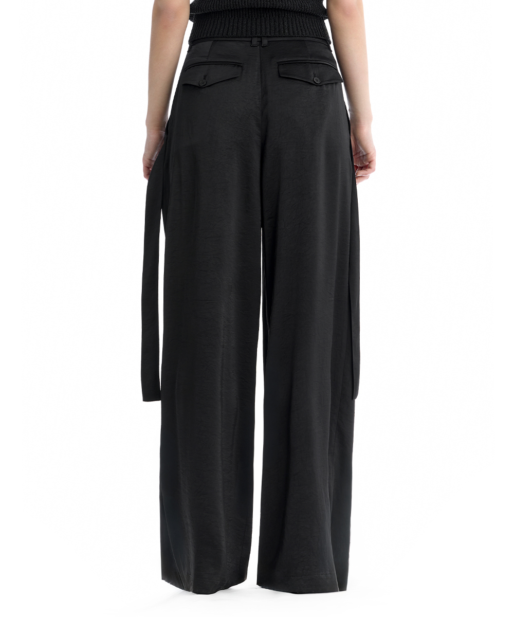 Draped Strap Set-Up Slacks [ Black ]