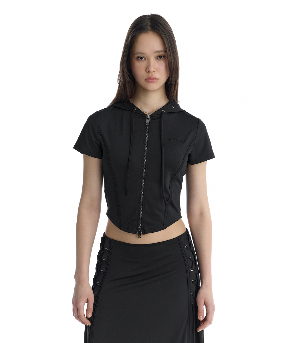 Jersey Set-Up Hoodie Zip-Up [ Black ]