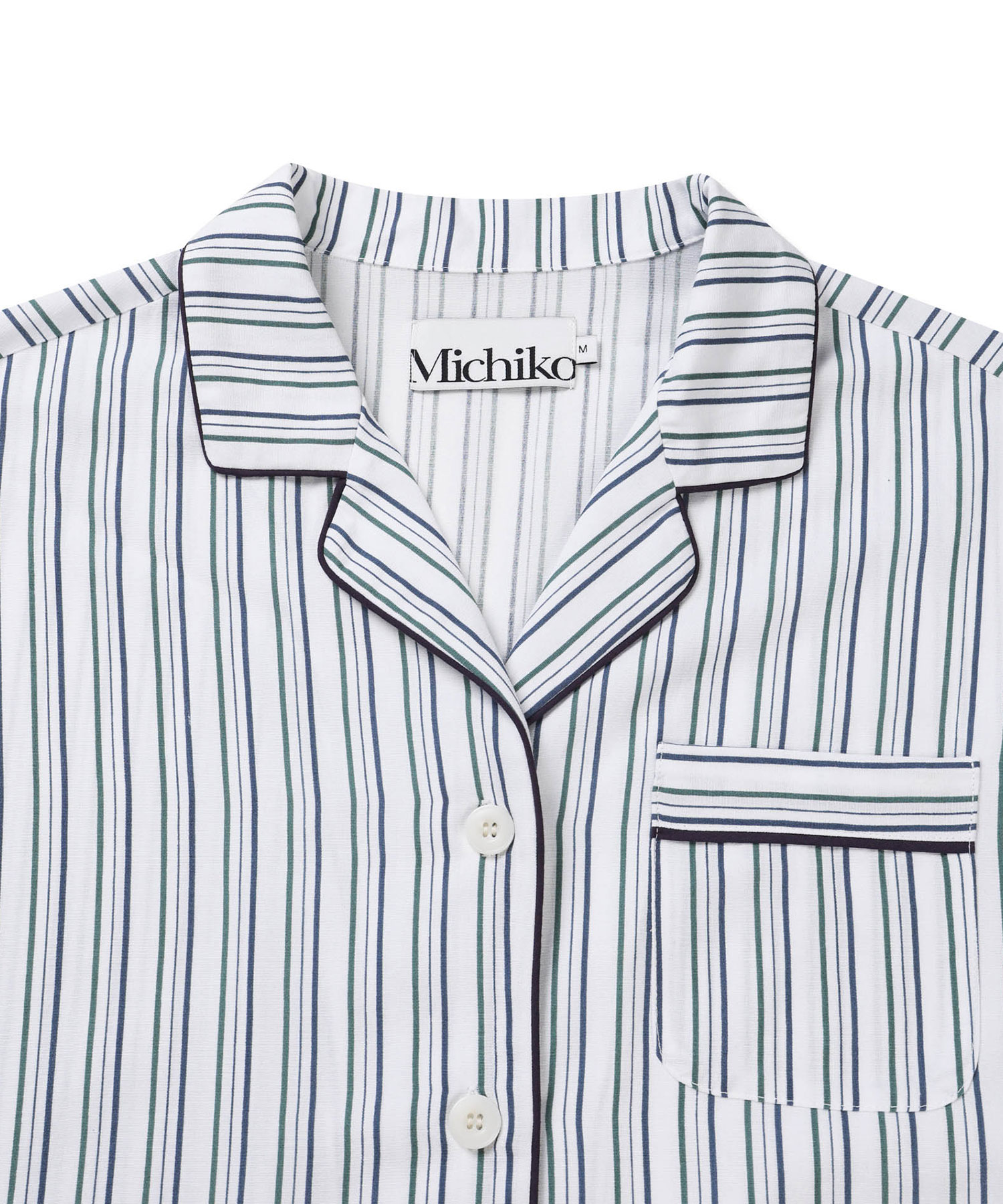 (Uni) полоса короткий Pajama Set тёмно-синий зелёный ST