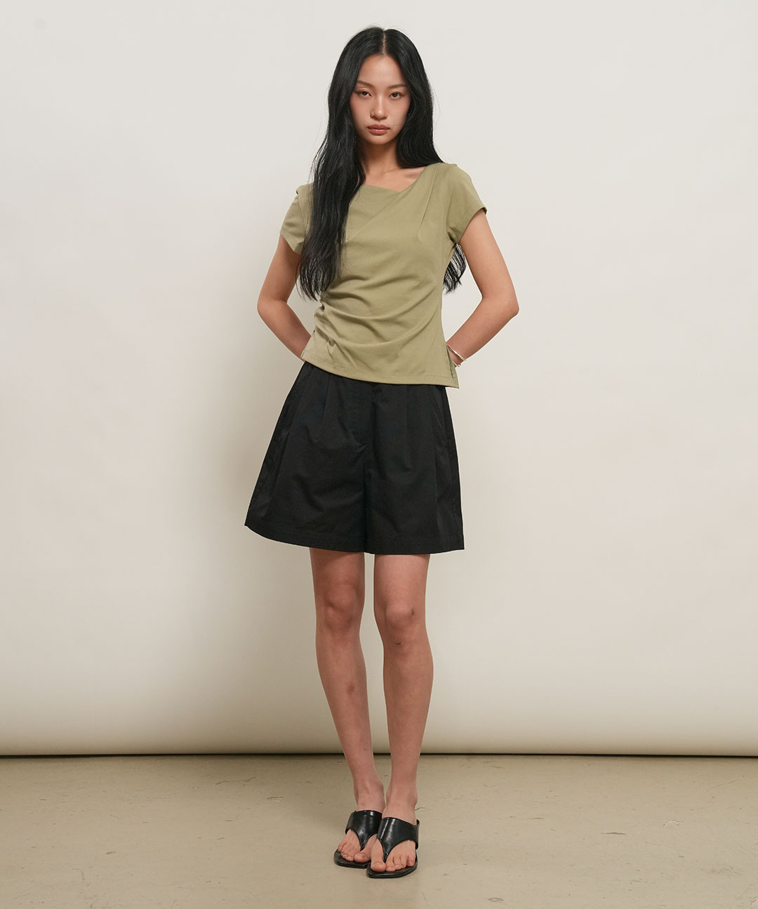 woman drape shirring half футболка [light khaki]