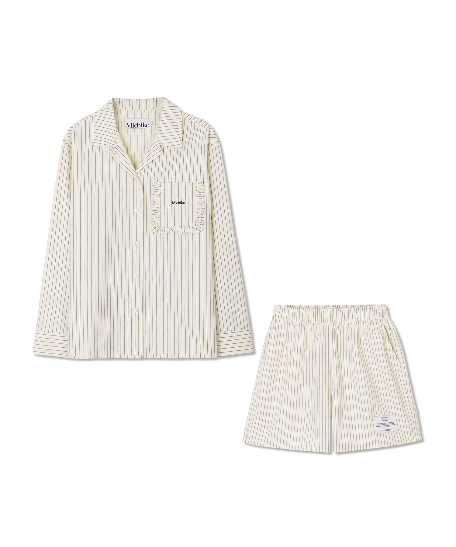 Ruffled карман Pajama Set Butter cream