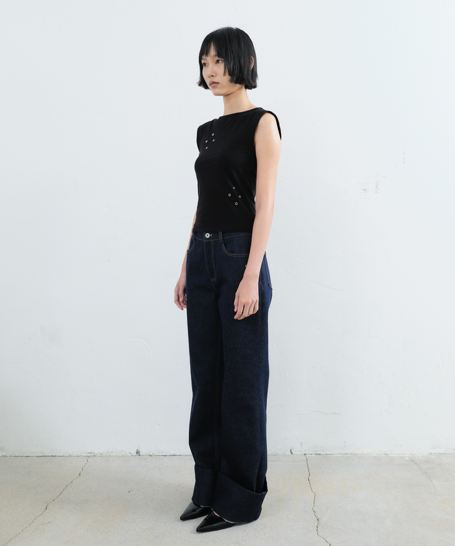 FOLD HEM SEMI FLARE JEAN (INDIGO)