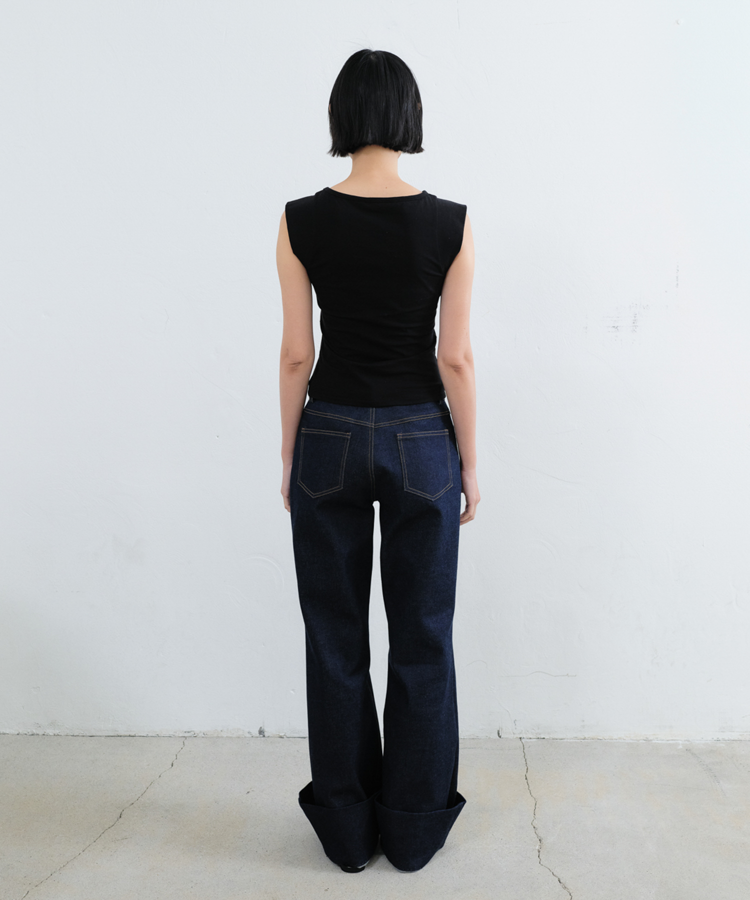 FOLD HEM SEMI FLARE JEAN (INDIGO)