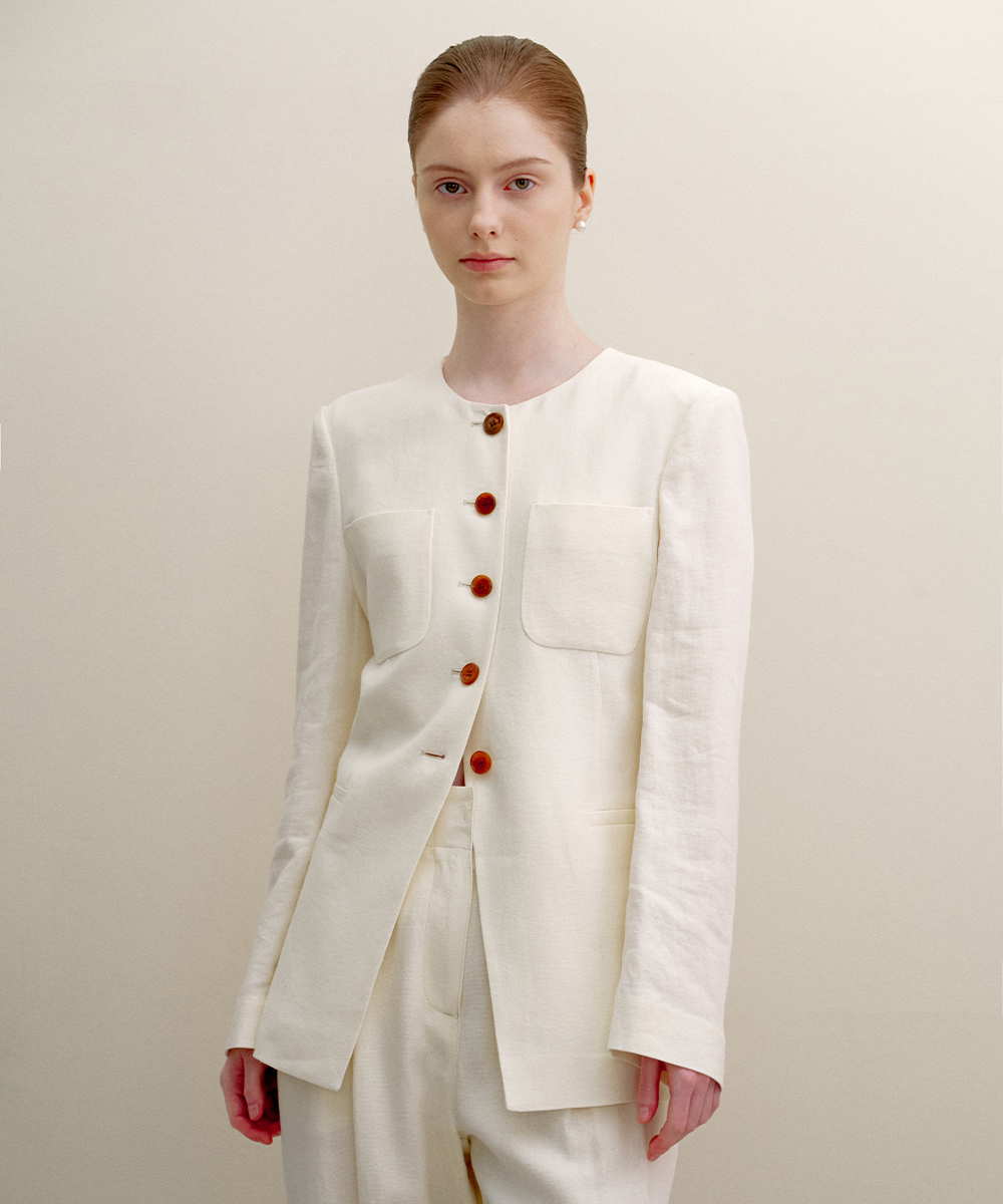 Classic round hourglass linen jacket_cream
