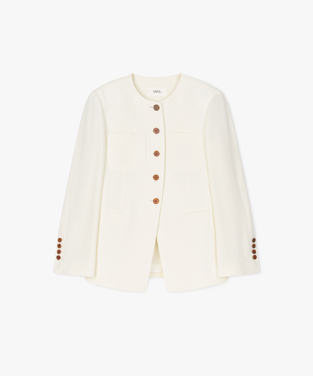 Classic round hourglass linen jacket_cream