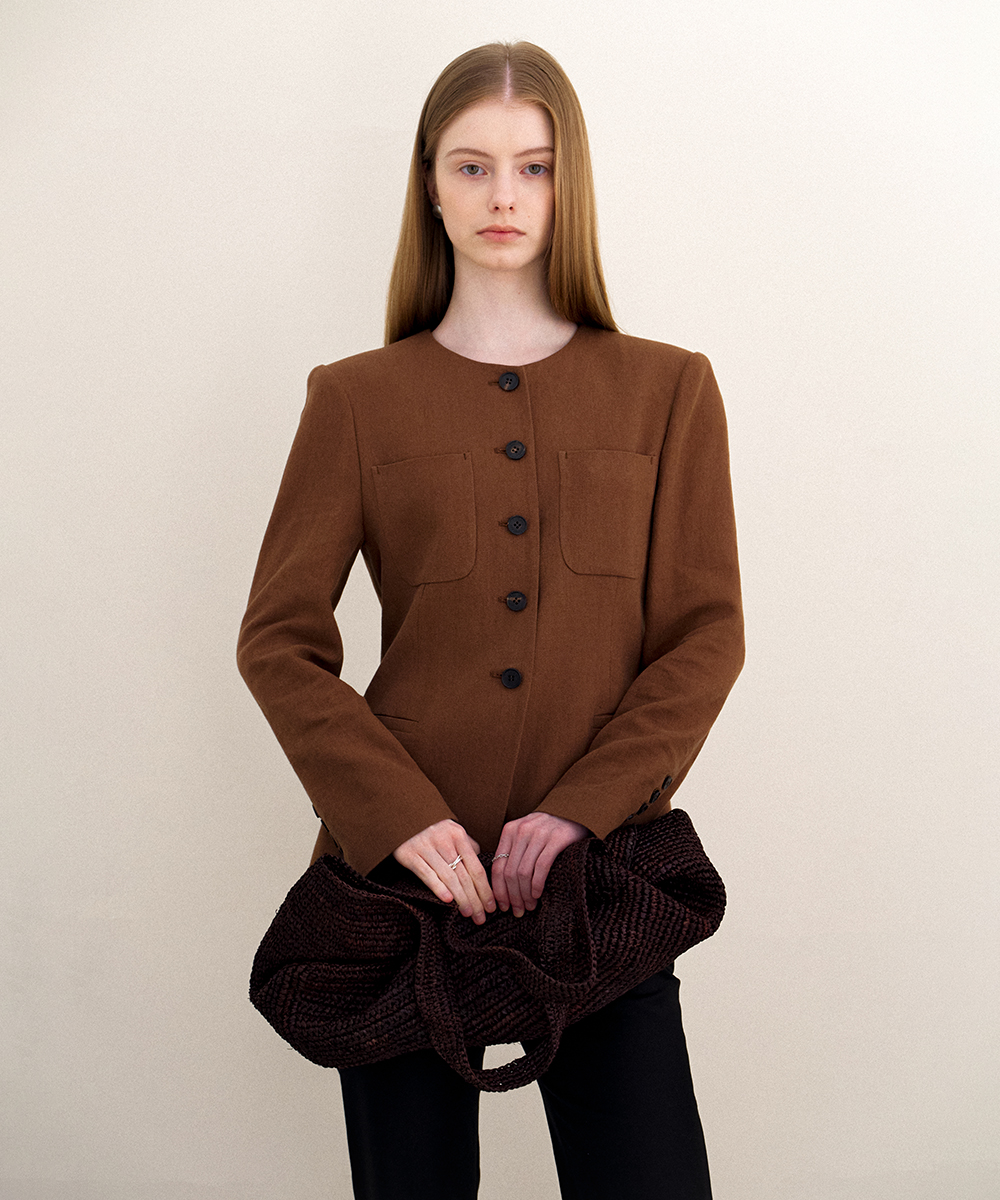 Classic round hourglass linen jacket_brown