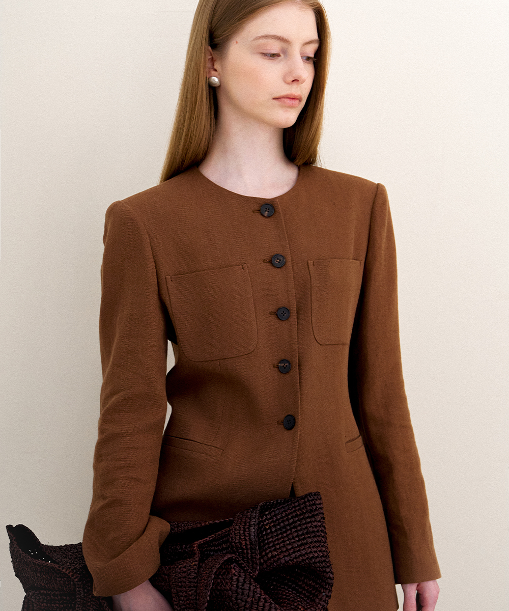Classic round hourglass linen jacket_brown