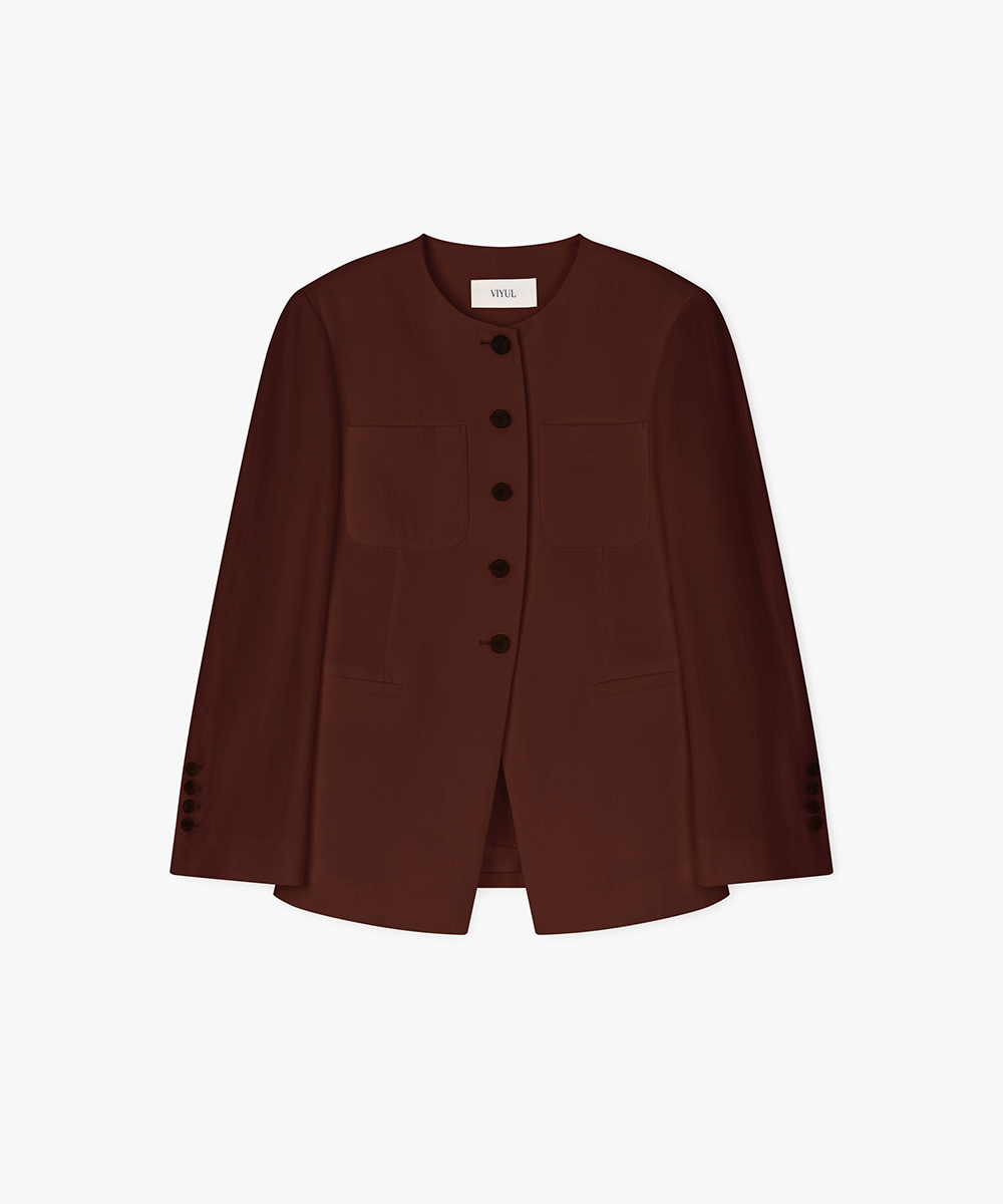 Classic round hourglass linen jacket_brown