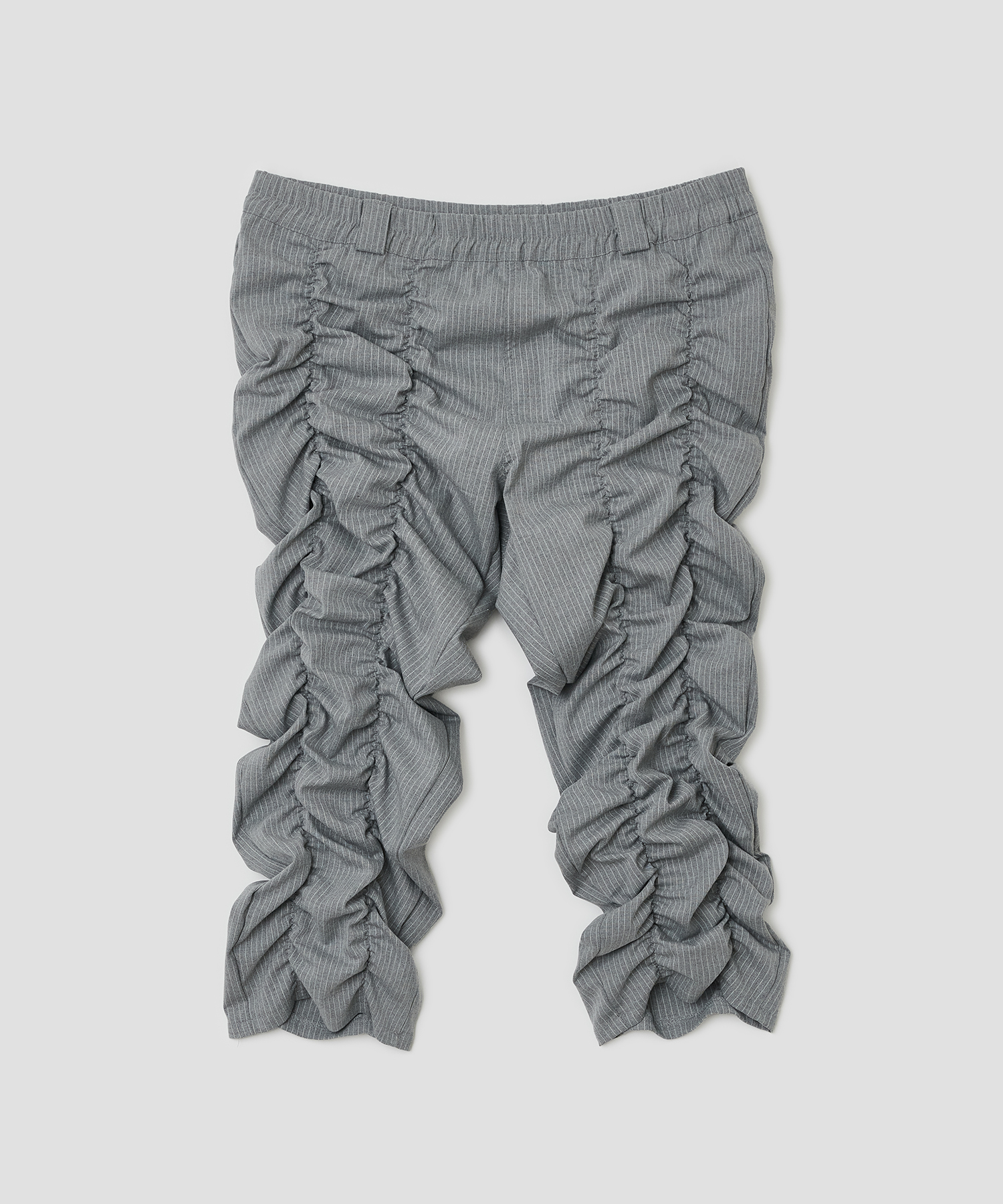 Shirred Texture Capri Pants [Gray]