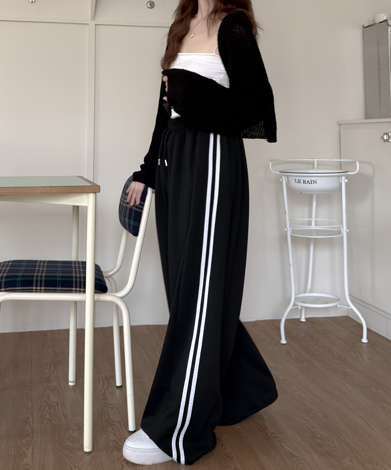 UNISEX LINE ALL SEASON TRAINING PINTUK BALLOON TWO-WAY WIDE PANTS_BLACK
