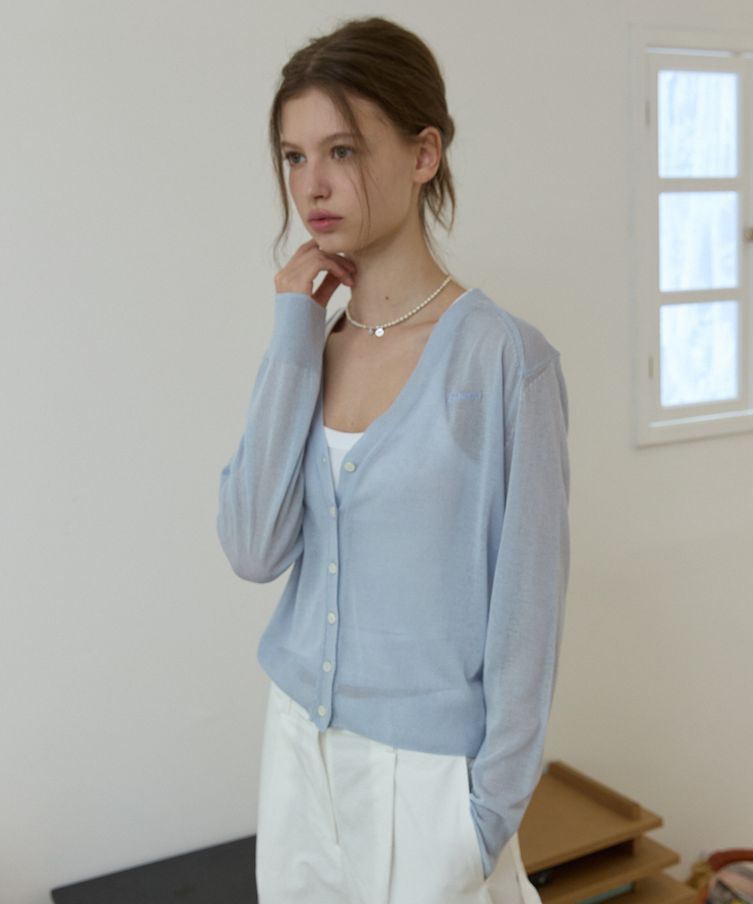 Linen blend summer cardigan Blue