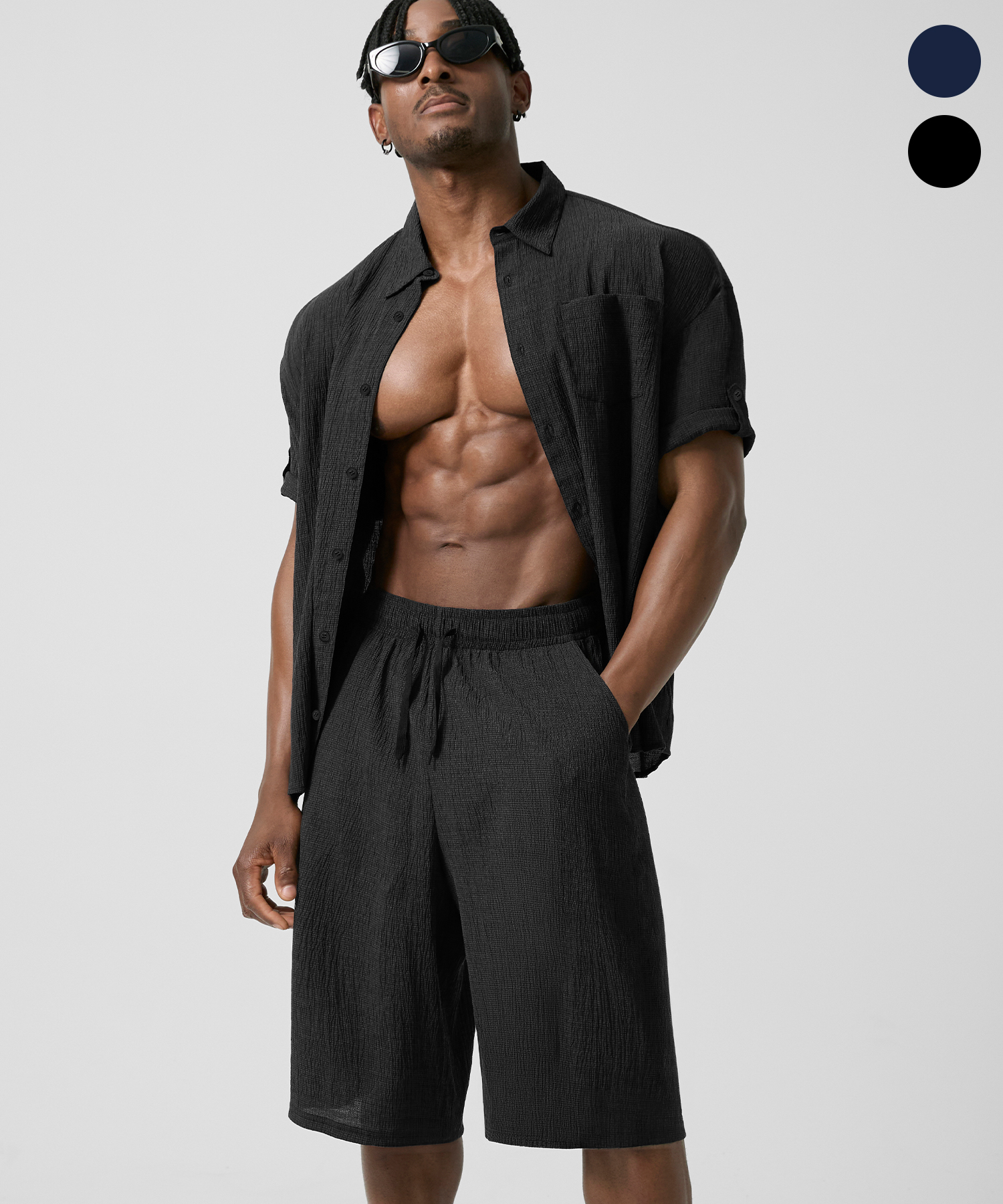 [SET-UP] SEERSUCKER RESORT HALF SHIRTS & SHORTS_2color