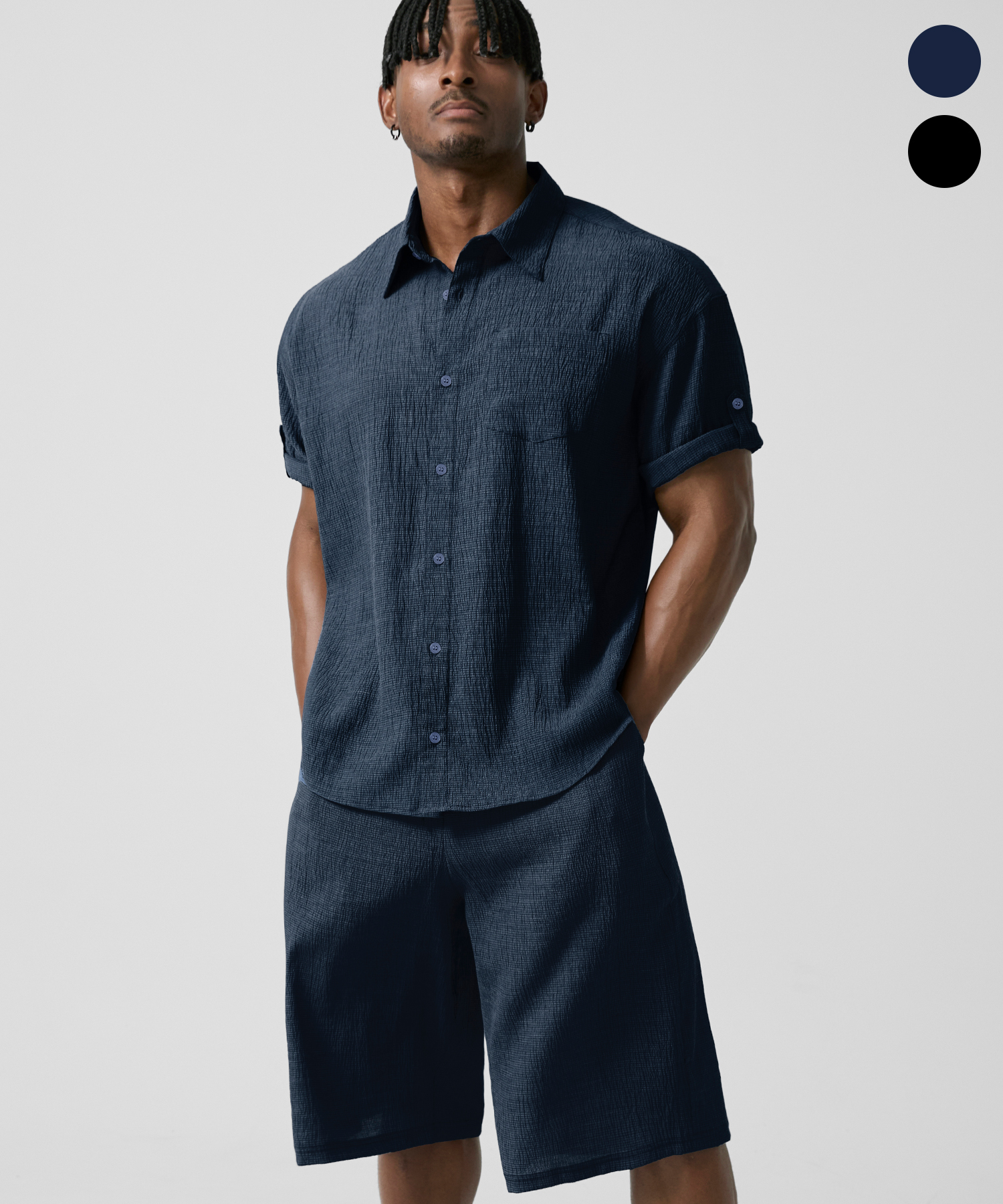 [SET-UP] SEERSUCKER RESORT HALF SHIRTS & SHORTS_2color