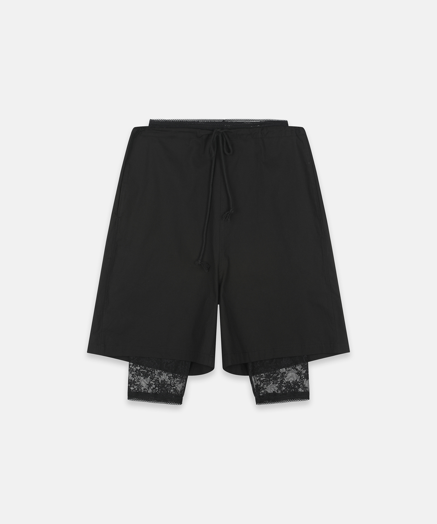 LACE LAYERED BERMUDA PANTS BLACK