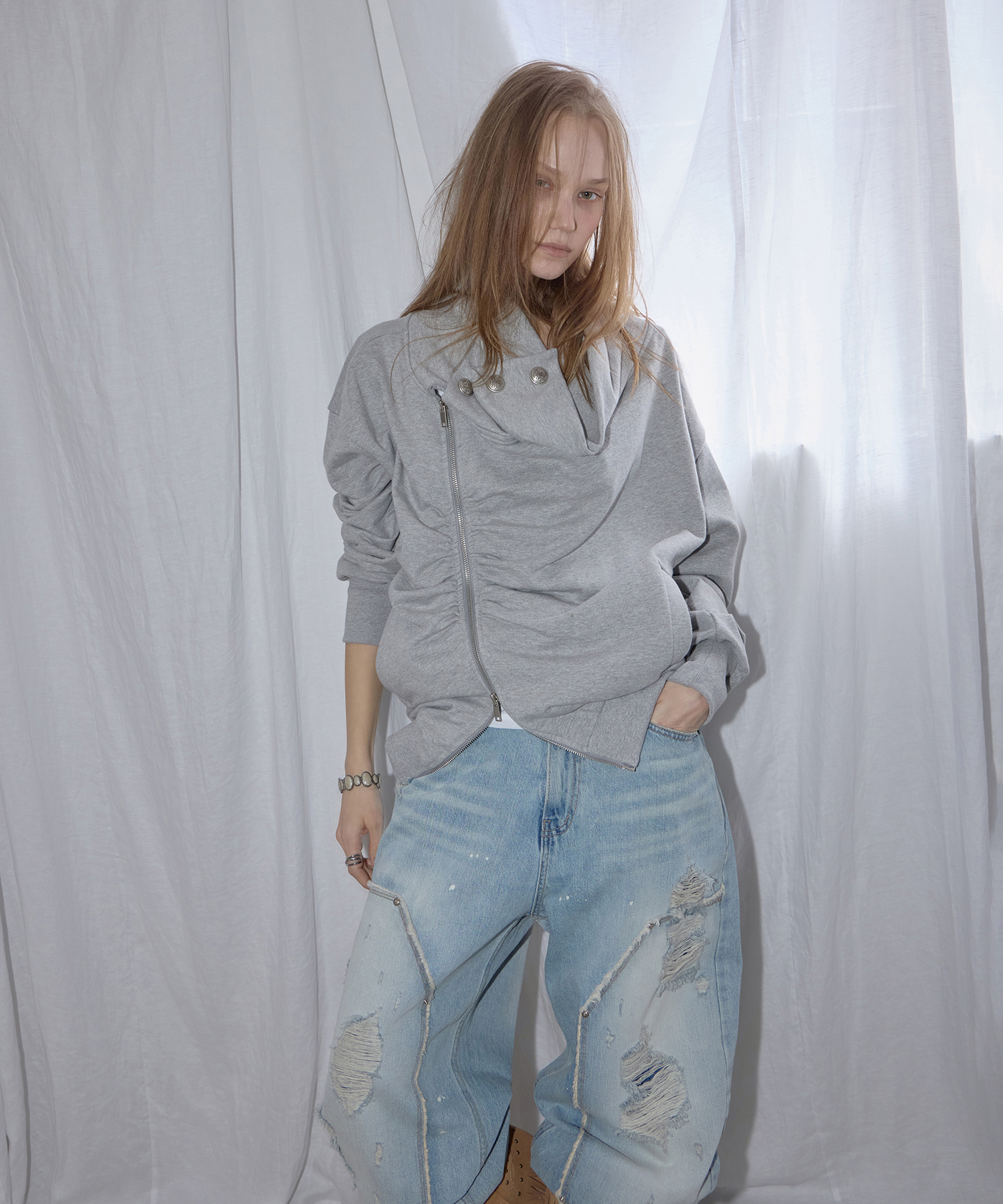 GLORY RUCHED ZIP UP / MELANGE