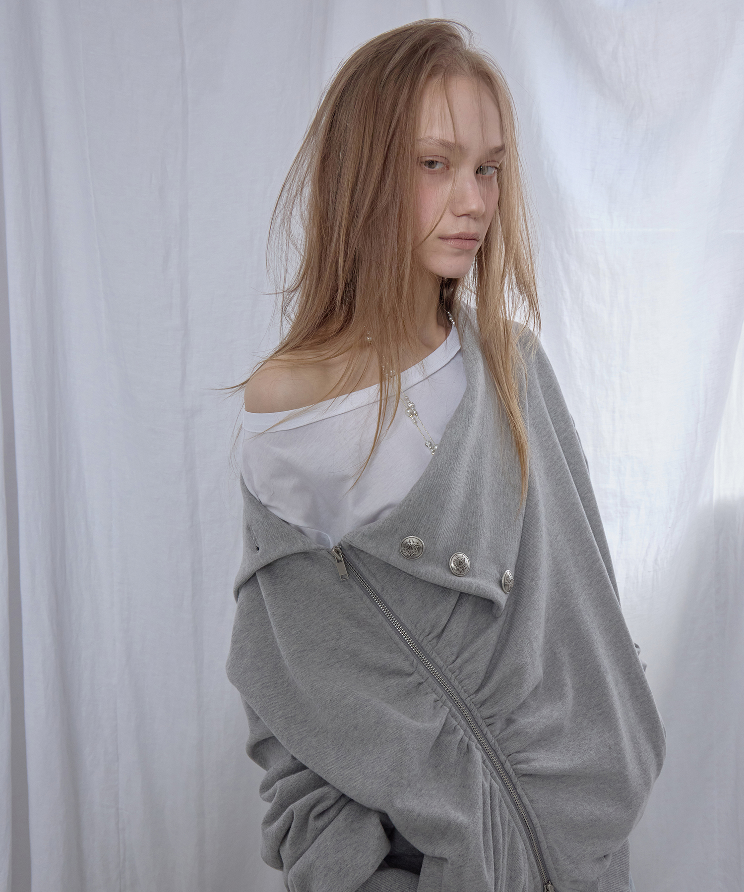 GLORY RUCHED ZIP UP / MELANGE