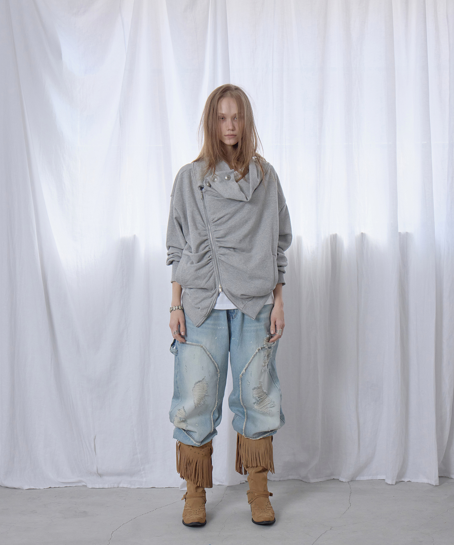 GLORY RUCHED ZIP UP / MELANGE