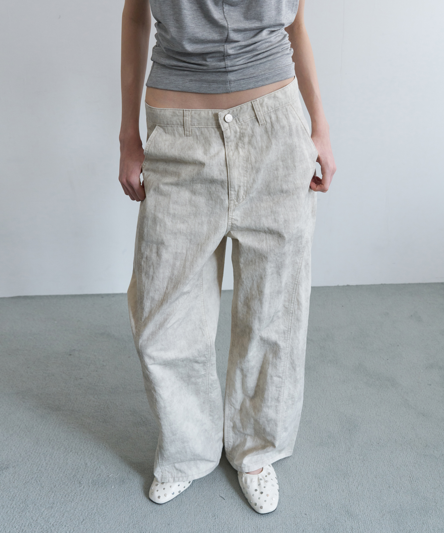 VINTAGE CURVED TWO TONE DENIM PANTS_WATER CREAM