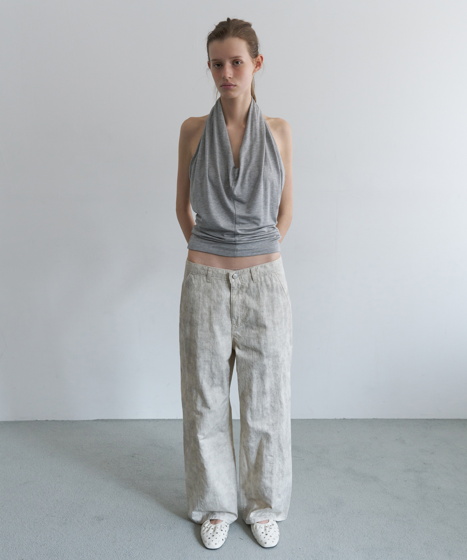 VINTAGE CURVED TWO TONE DENIM PANTS_WATER CREAM