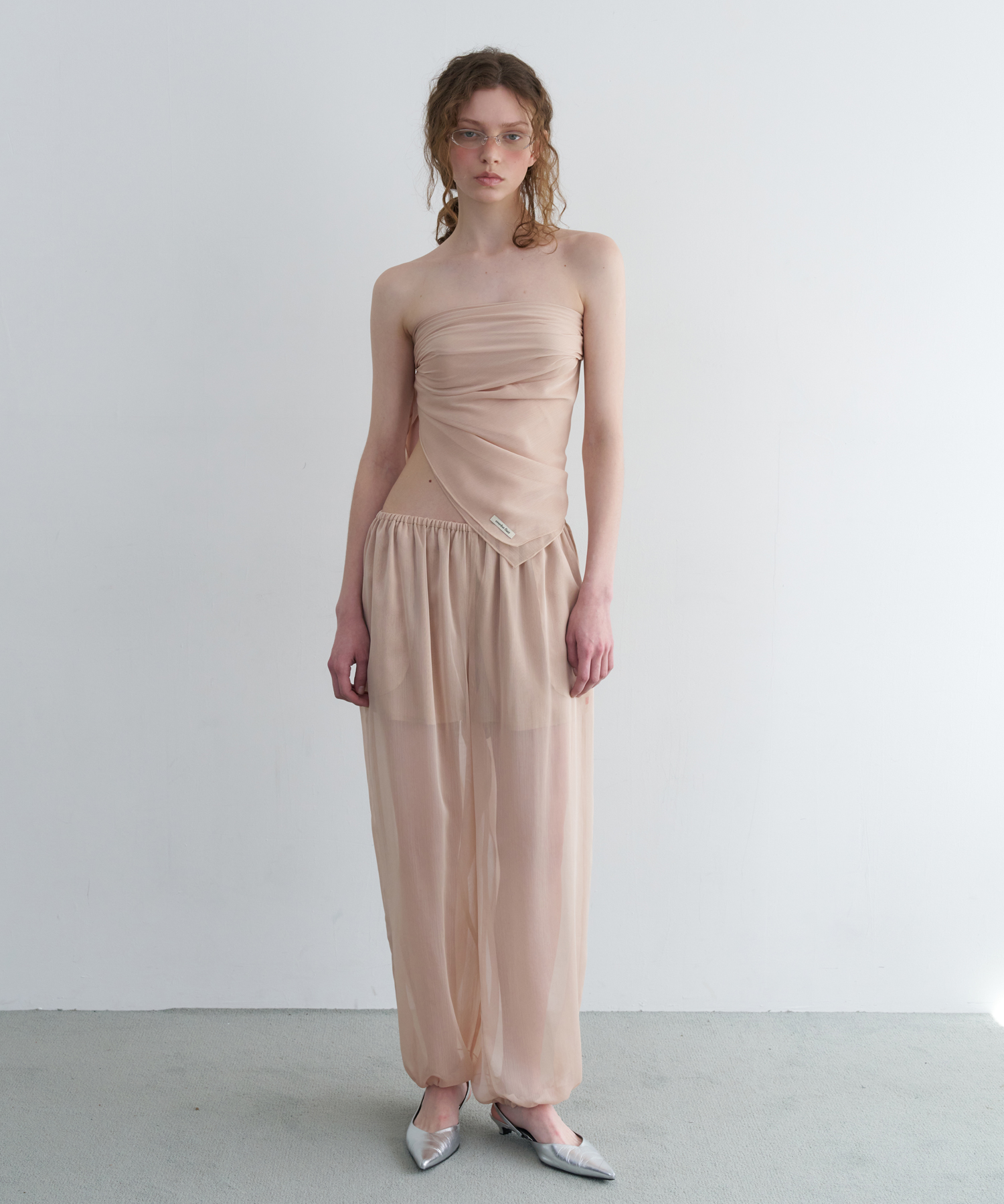 SHEER WRAP SCARF PANTS_NUDE BEIGE