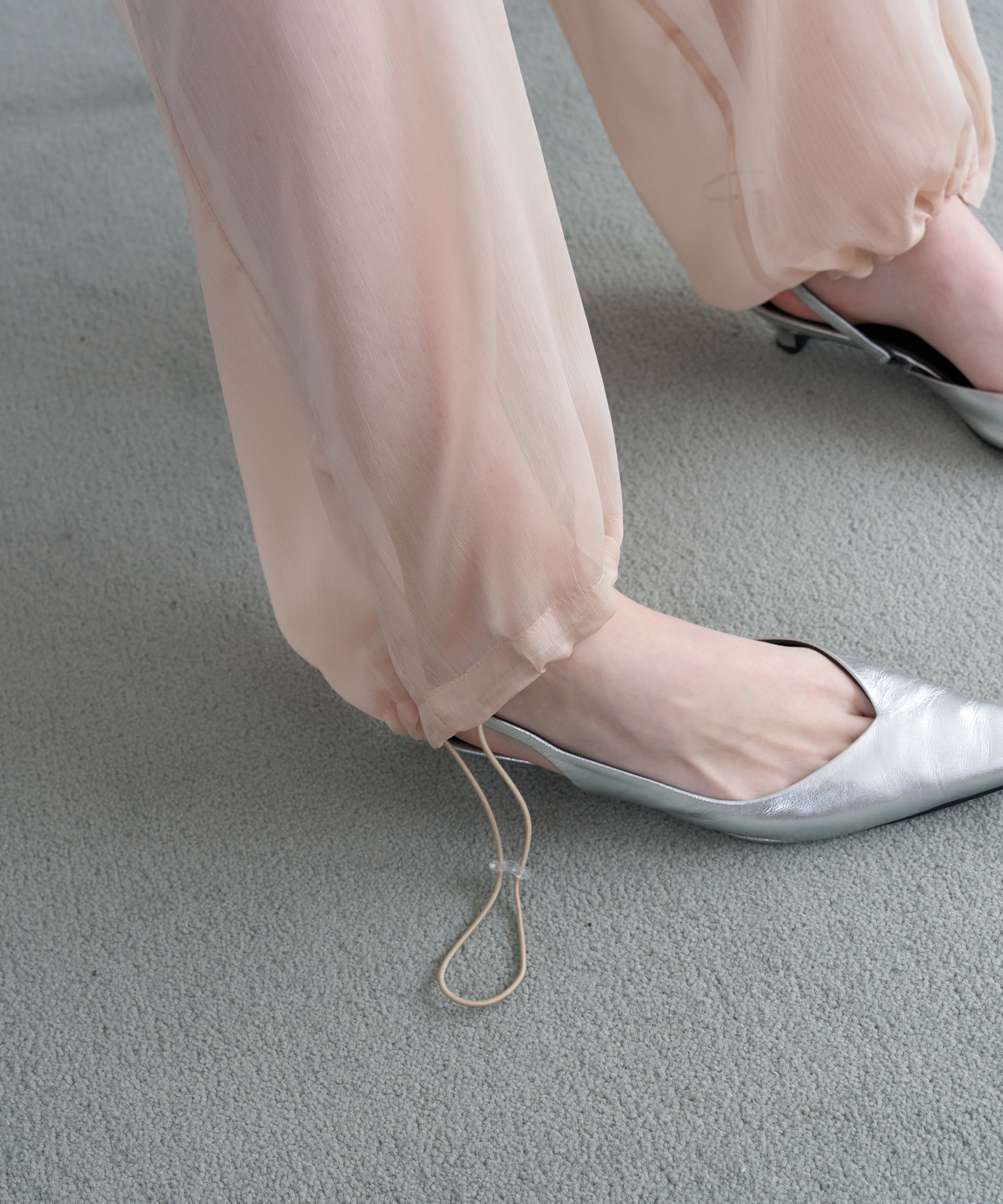 SHEER WRAP SCARF PANTS_NUDE BEIGE