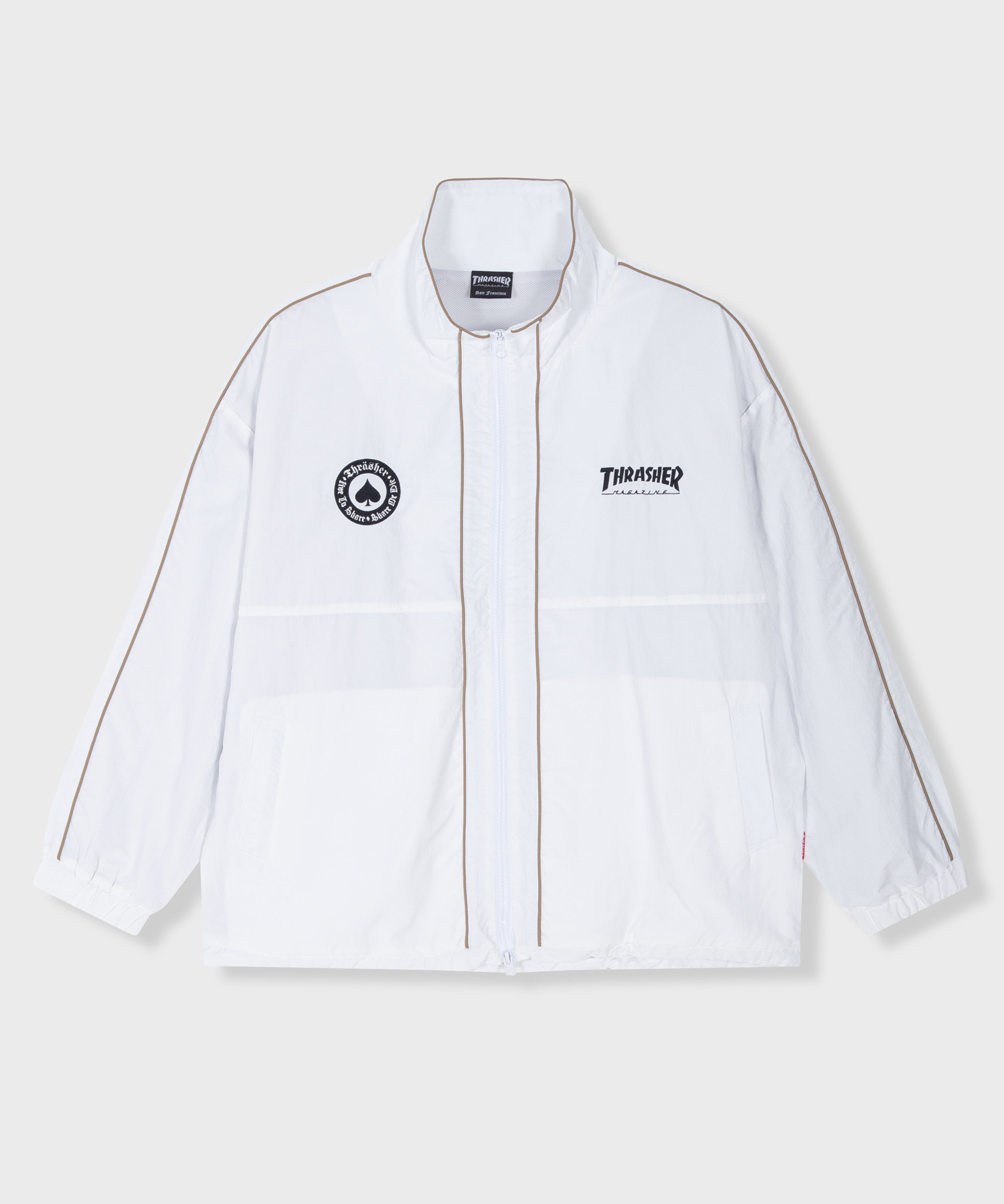 THRASHER Skate And Destroy Nylon Piping Jacket White