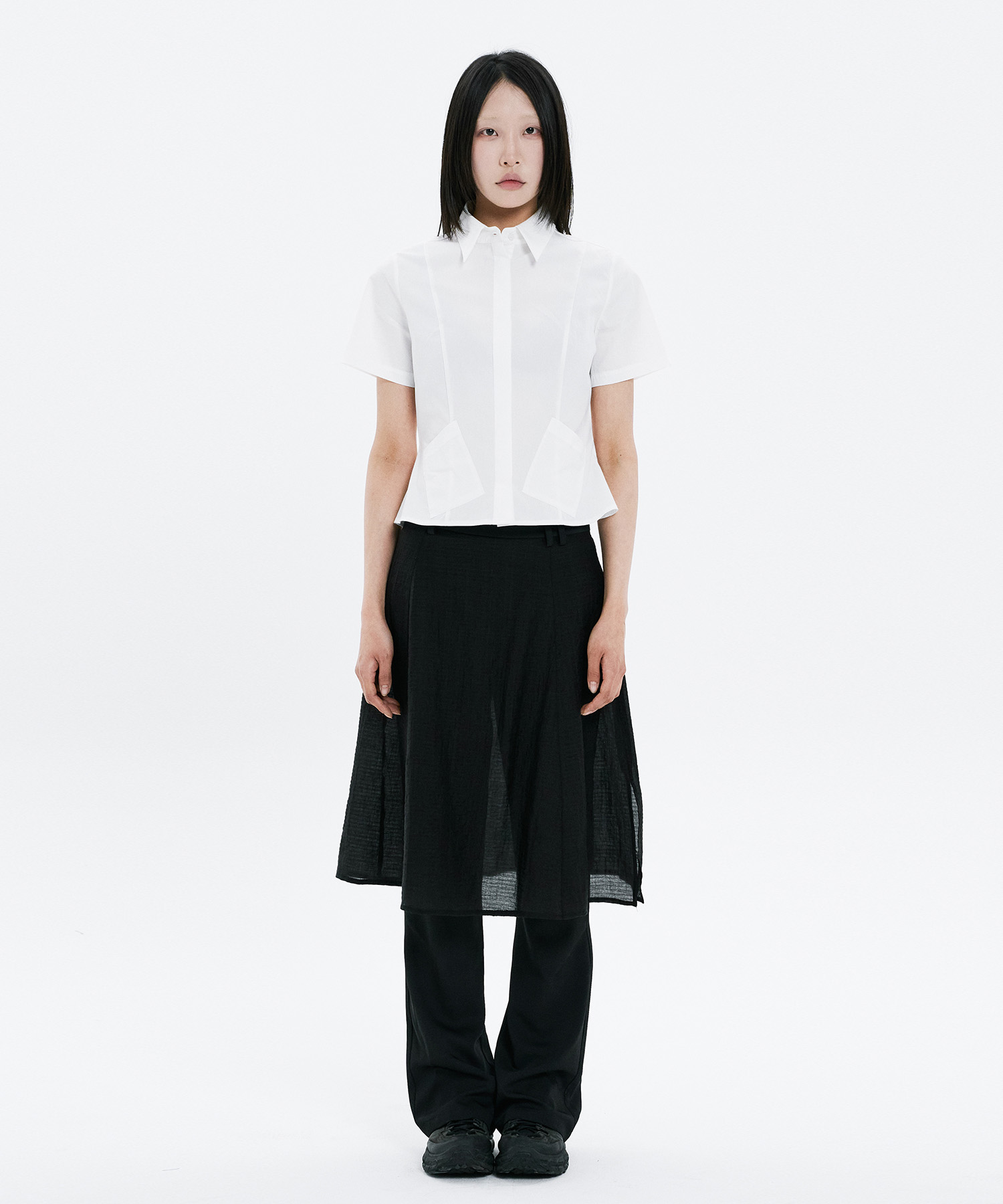 Hidden pocket skirt pants BLACK