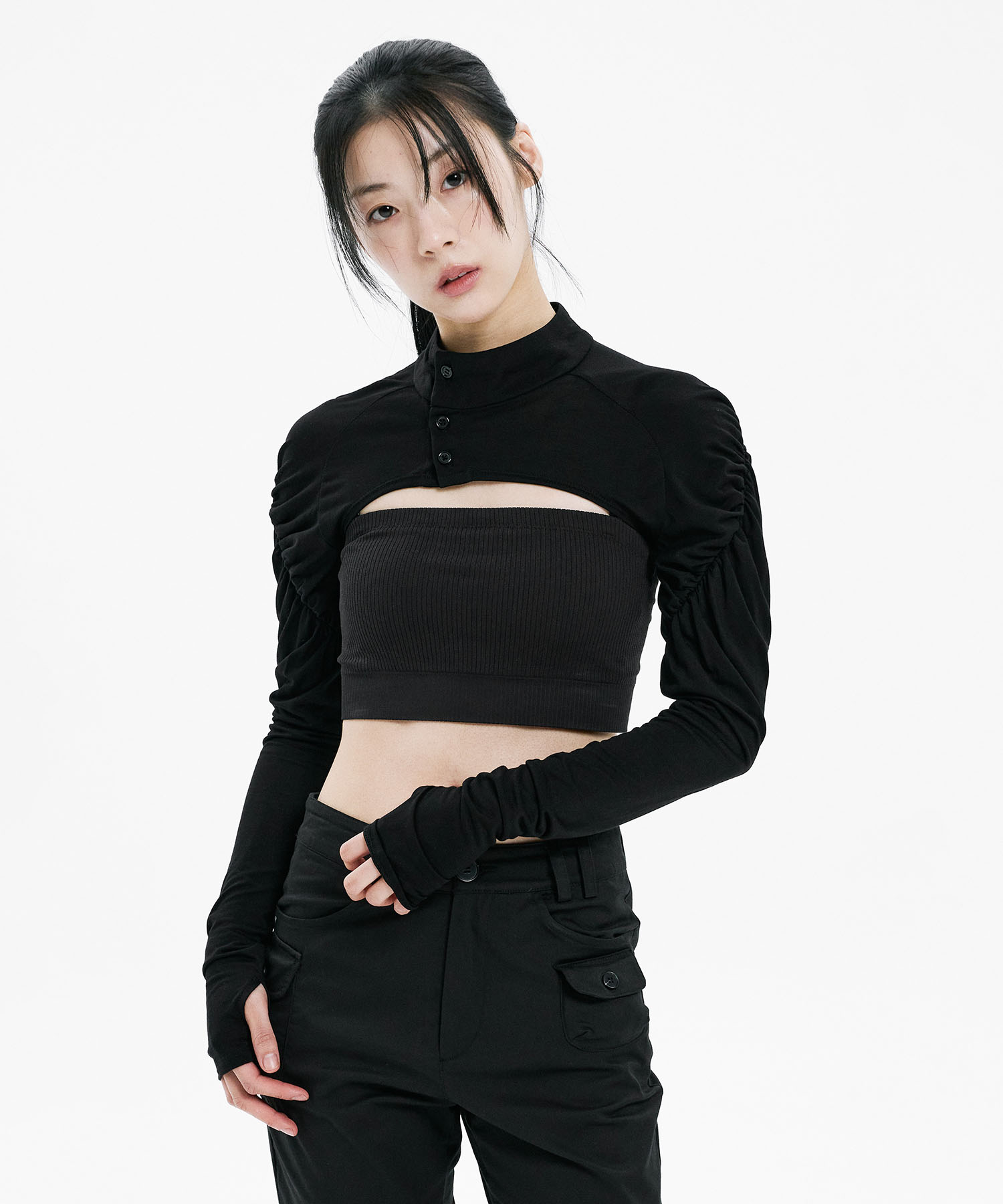 Shirred bolero BLACK