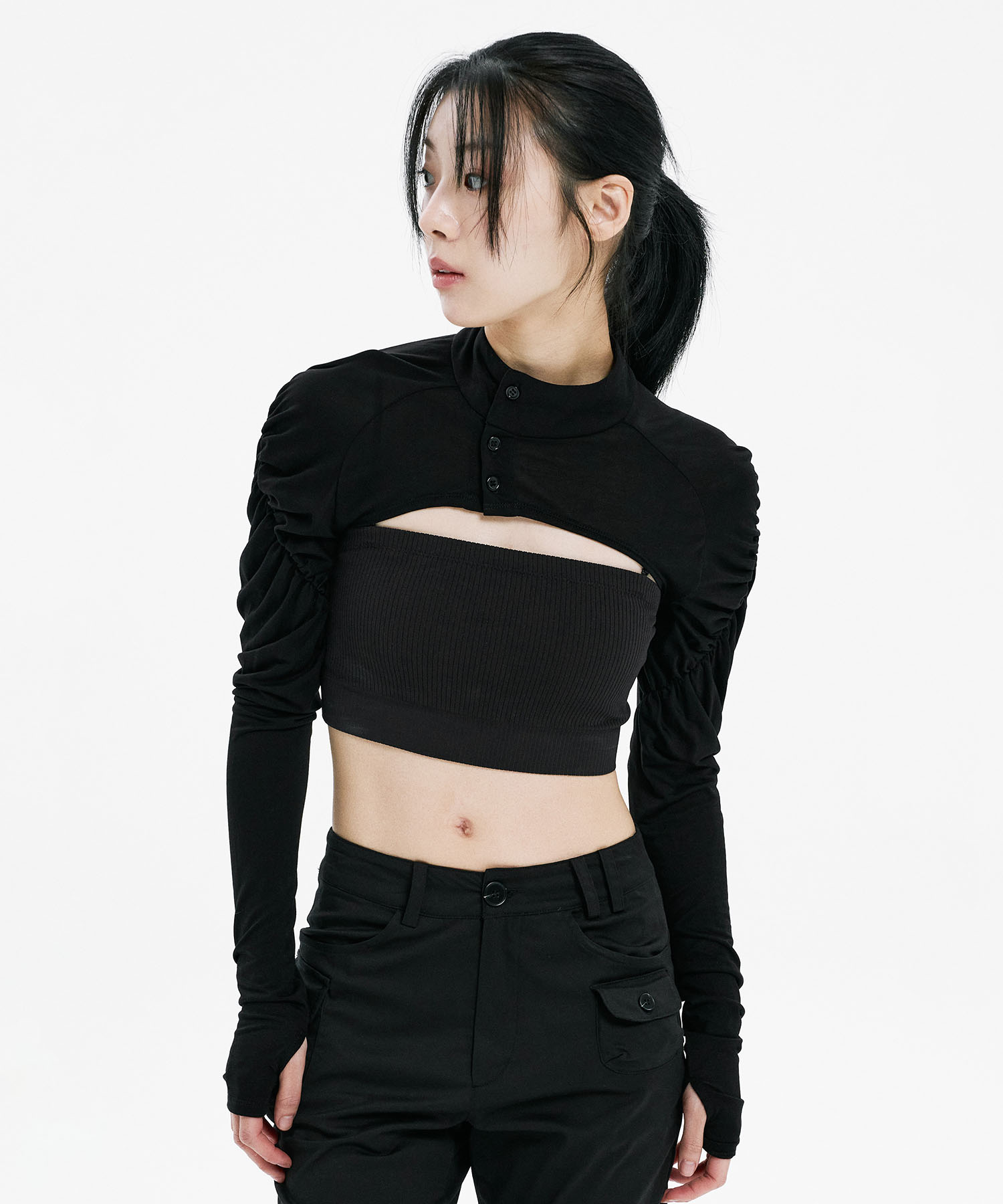 Shirred bolero BLACK