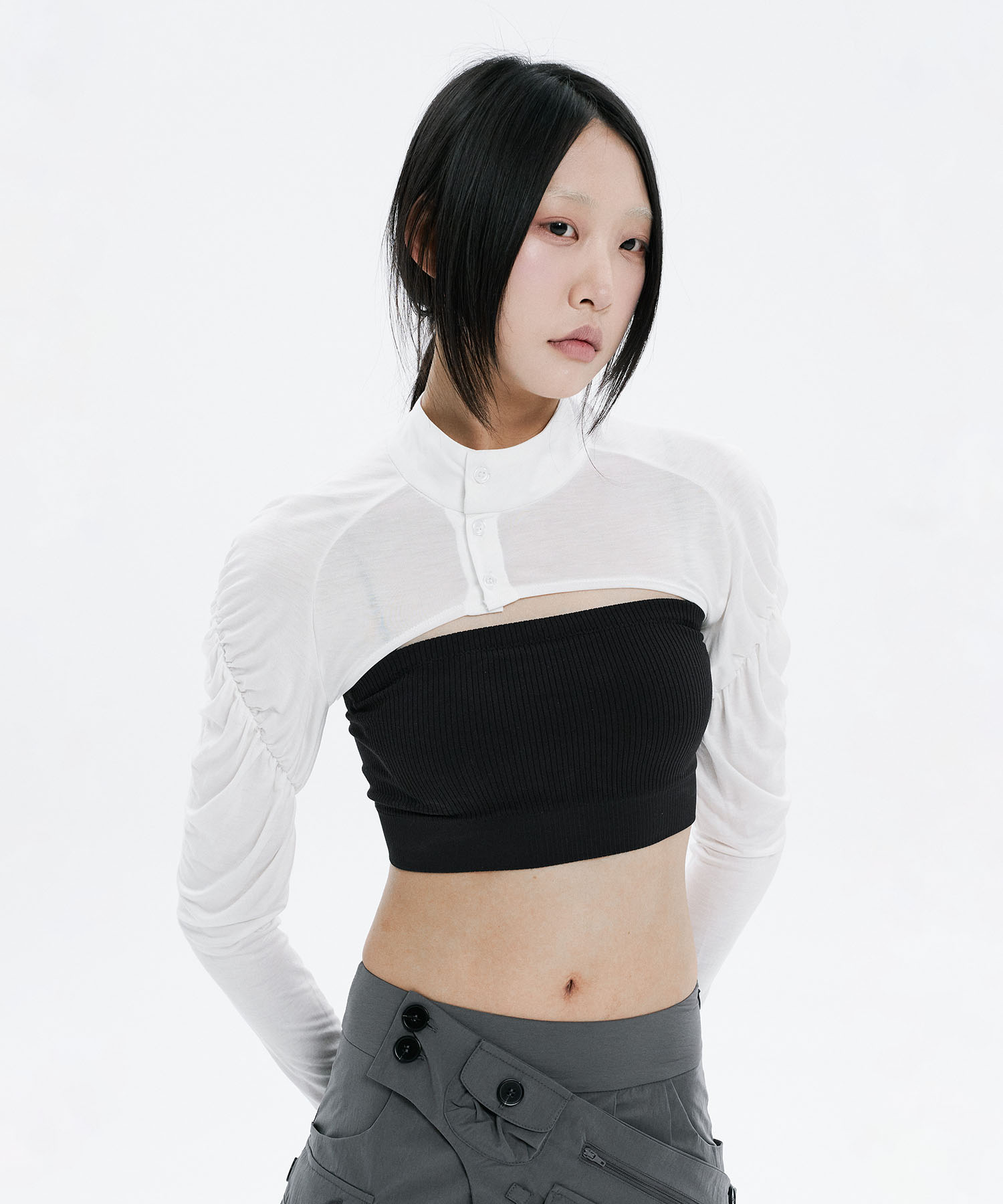 Shirred bolero WHITE