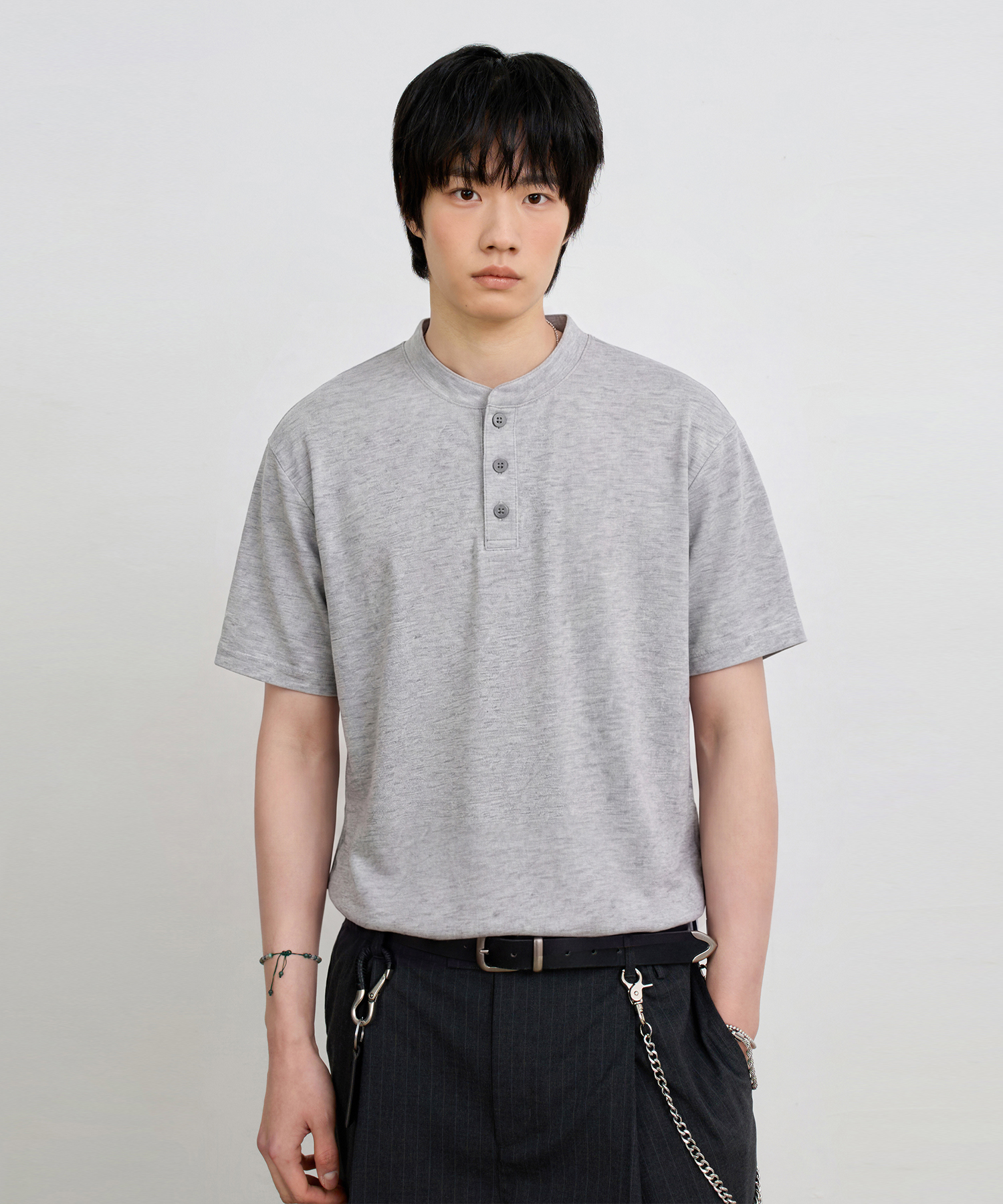 © EVERYONES SINGLE STITCH SHORT SLEEVE T-SHIRT (COOLMAX® FABRIC)_HENLEY NECK 5 COLOR